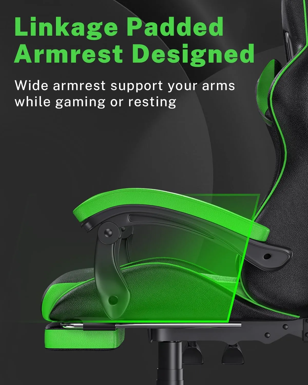 Gaming Chair with Footrest, High Back Ergonomic Computer Gamer Chair with Headrest and Lumbar Support, Racing Style Reclining Game Chair for Adults, Kids (Green-Black)