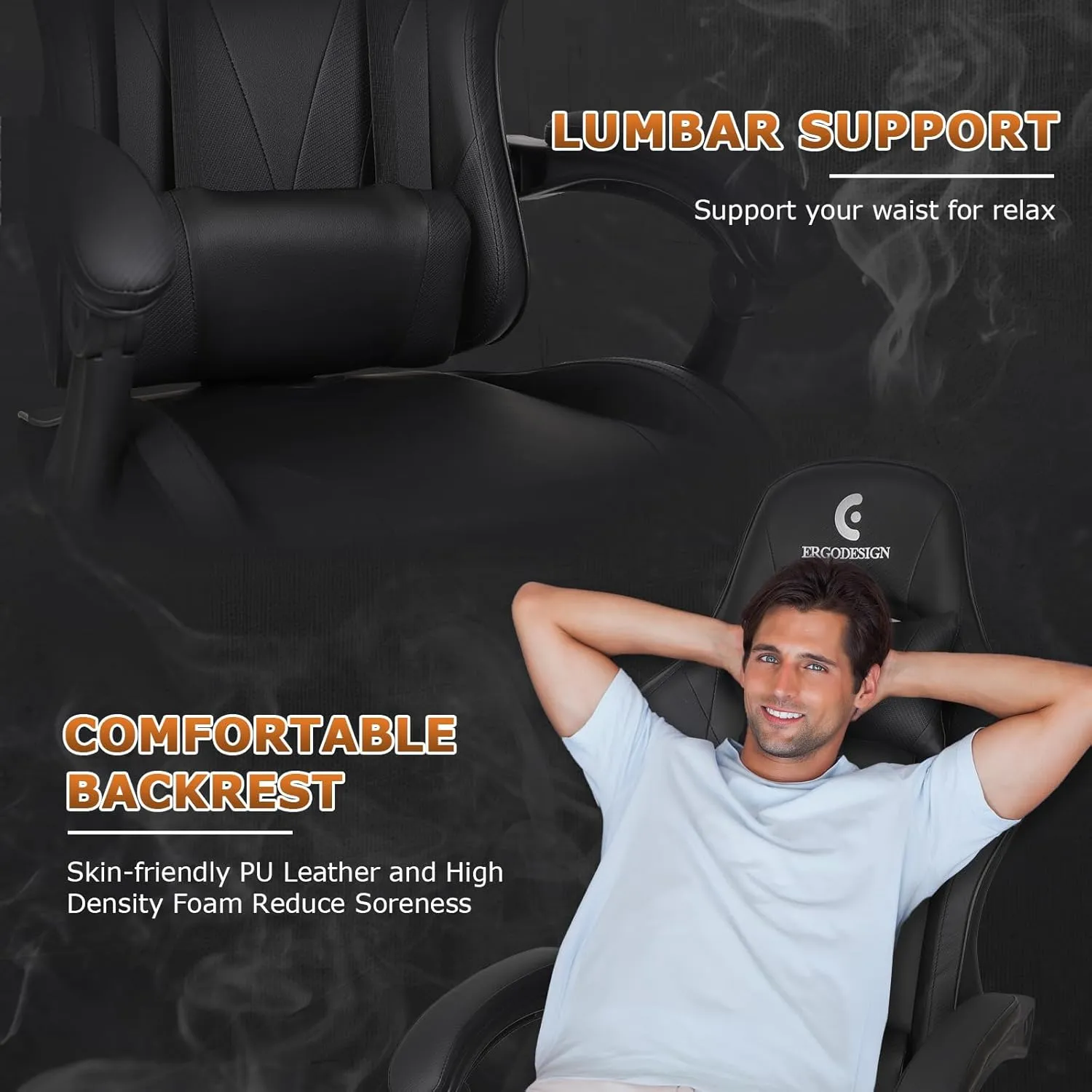 Gaming Chair with Linkage Armrest & Footrest, High Back Video Gaming Chair, Black