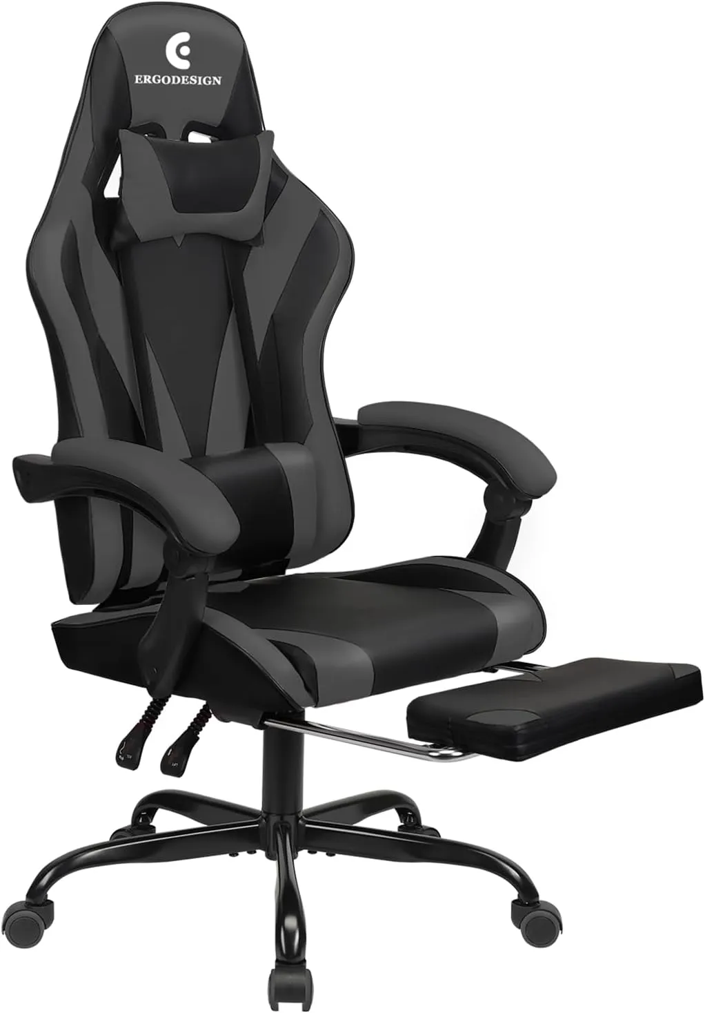 Gaming Chair with Linkage Armrest & Footrest, High Back Video Gaming Chair, Black/Grey