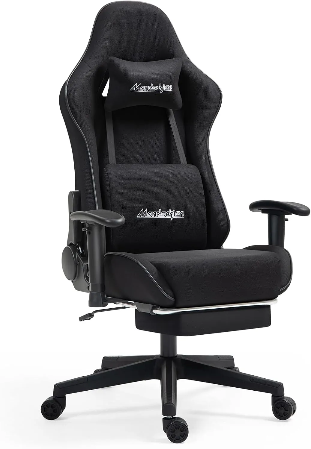Gaming Chair with Pocket Spring, Fabric Massage Office Chair High Back Ergonomic Reclining Desk Racing Game PC Computer Chair with Footrest, Adjustable Armrest Headrest (Black)