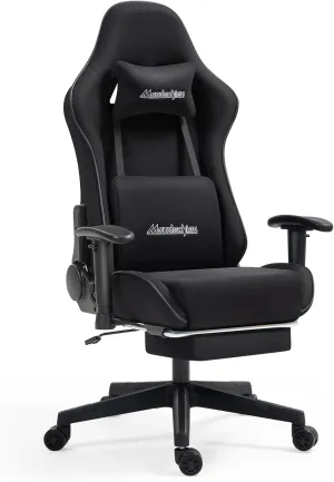 Gaming Chair with Pocket Spring, Fabric Massage Office Chair High Back Ergonomic Reclining Desk Racing Game PC Computer Chair with Footrest, Adjustable Armrest Headrest (Black)
