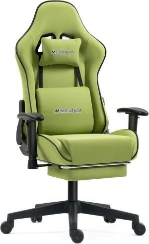 Gaming Chair with Pocket Spring, Fabric Massage Office Chair High Back Ergonomic Reclining Desk Racing Game PC Computer Chair with Footrest, Adjustable Armrest Headrest (Green)