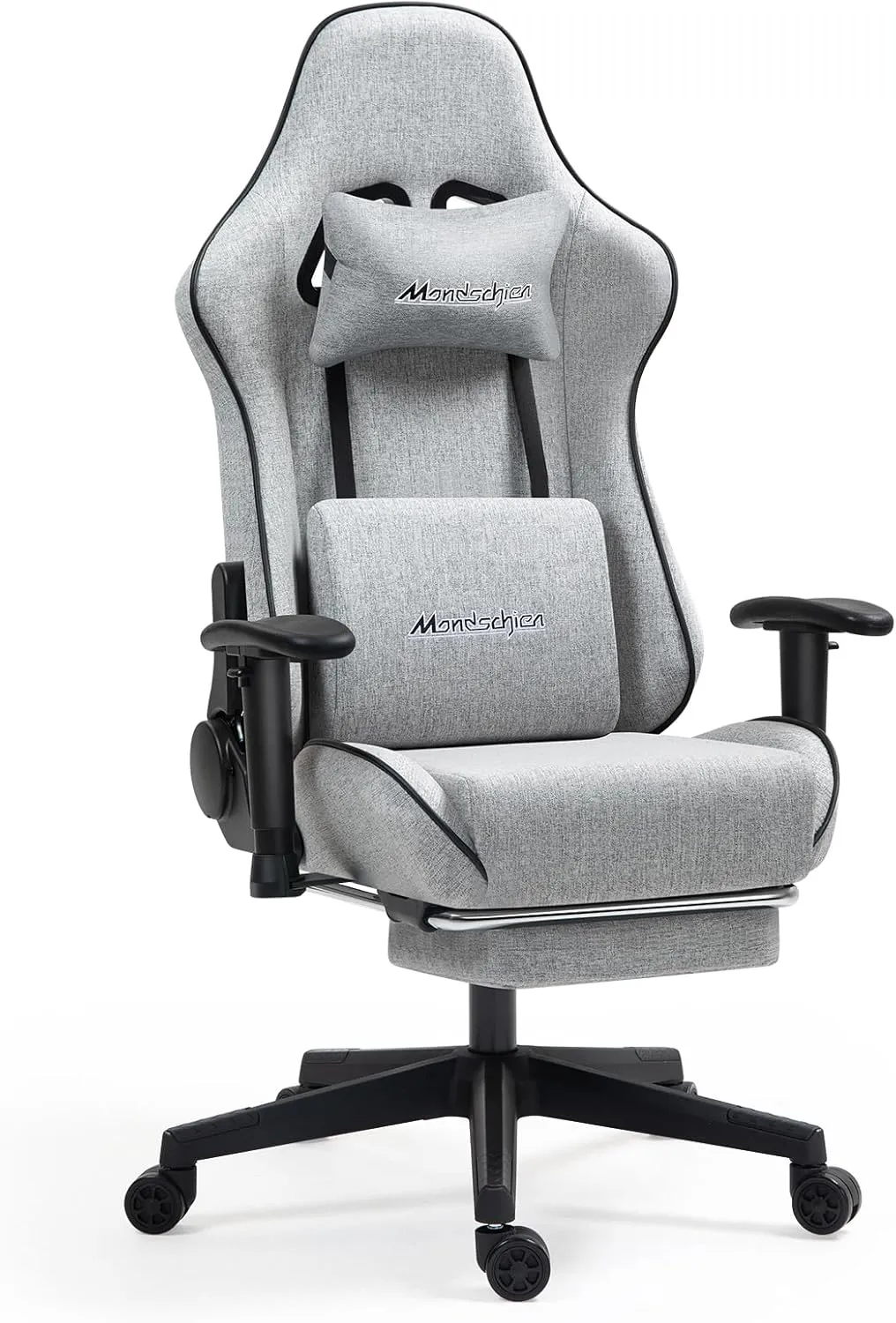 Gaming Chair with Pocket Spring, Fabric Office Chair Massage Computer Chair with Footrest, High Back Ergonomic Reclining Desk Chair Racing Game PC Chair Adjustable Armrest Headrest (Grey)
