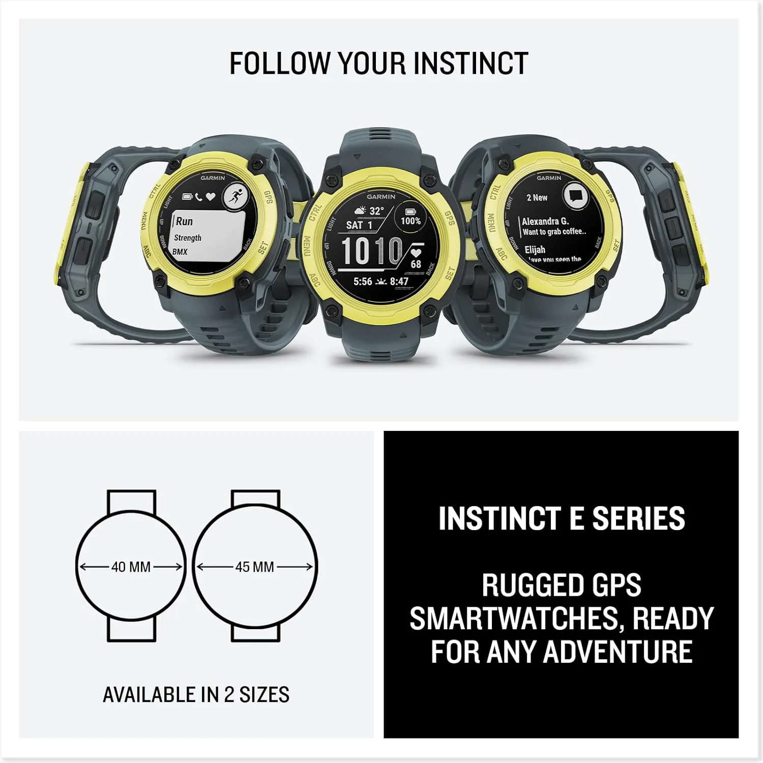 Garmin Instinct E Rugged GPS Adventure Smartwatch, Electric Lime with Twilight Band | 40mm | Wrist Based Heart Rate Monitor, Up to 16 Days of Battery Life with Signature Stand Power Bundle