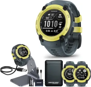 Garmin Instinct E Rugged GPS Adventure Smartwatch, Electric Lime with Twilight Band | 40mm | Wrist Based Heart Rate Monitor, Up to 16 Days of Battery Life with Signature Stand Power Bundle