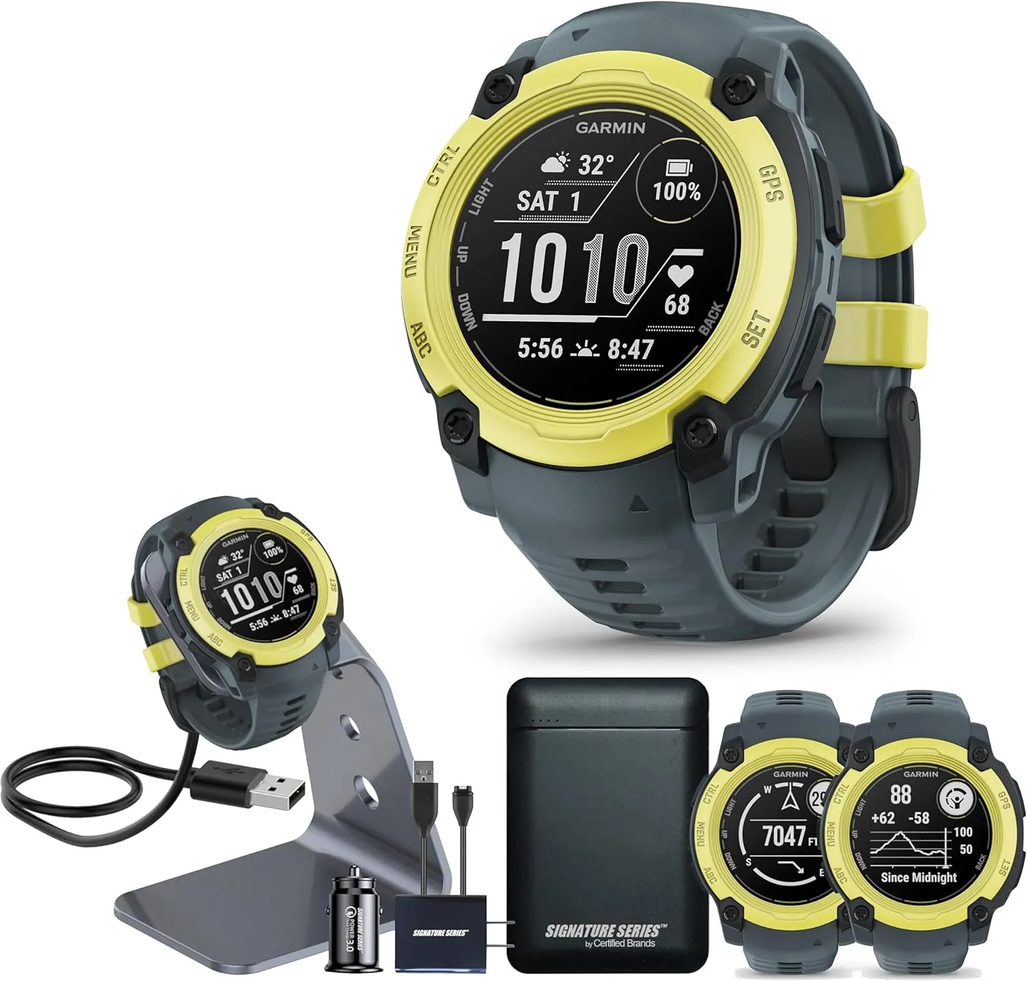 Garmin Instinct E Rugged GPS Adventure Smartwatch, Electric Lime with Twilight Band | 40mm | Wrist Based Heart Rate Monitor, Up to 16 Days of Battery Life with Signature Stand Power Bundle