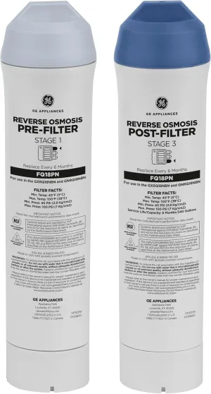 GE Pre & Post Filter Set Compatible with Select GE Under Sink Filtration Systems Including GXRQ18NBN, GNRQ18NBN, GXRV40TBN | Replace Every 6 Months | FQ18PN