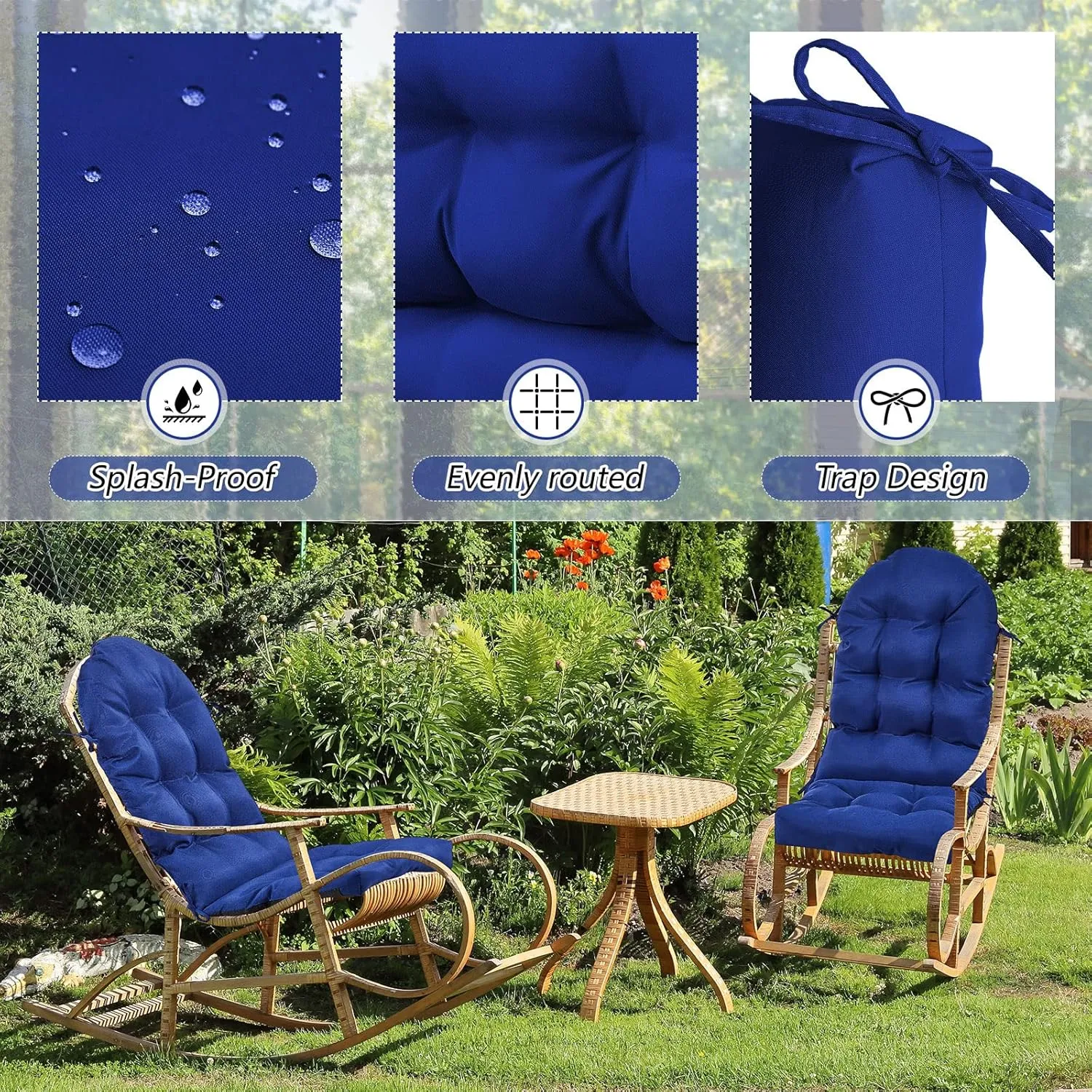 Geelin 4 Pcs Adirondack Chair Cushion High Back Patio Chair Cushion 44 x 19 x 4 Inch Tufted Weather Resistant Fade Resistant Seat Rocking Chair Cushion for Patio Rocking Chair Cushion Seat (Dark Blue)