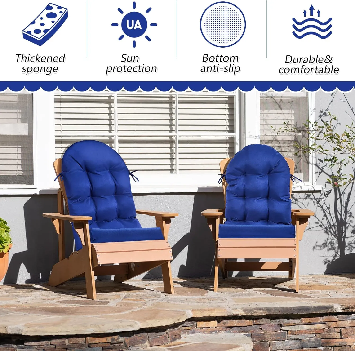 Geelin 4 Pcs Adirondack Chair Cushion High Back Patio Chair Cushion 44 x 19 x 4 Inch Tufted Weather Resistant Fade Resistant Seat Rocking Chair Cushion for Patio Rocking Chair Cushion Seat (Dark Blue)