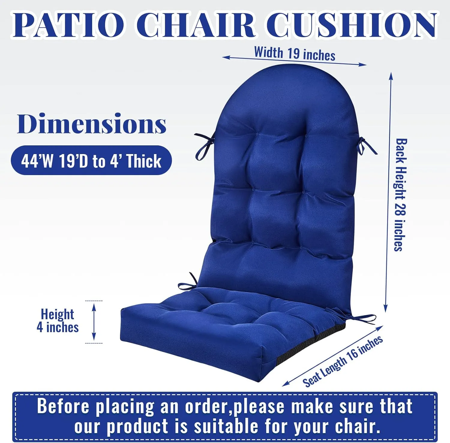 Geelin 4 Pcs Adirondack Chair Cushion High Back Patio Chair Cushion 44 x 19 x 4 Inch Tufted Weather Resistant Fade Resistant Seat Rocking Chair Cushion for Patio Rocking Chair Cushion Seat (Dark Blue)