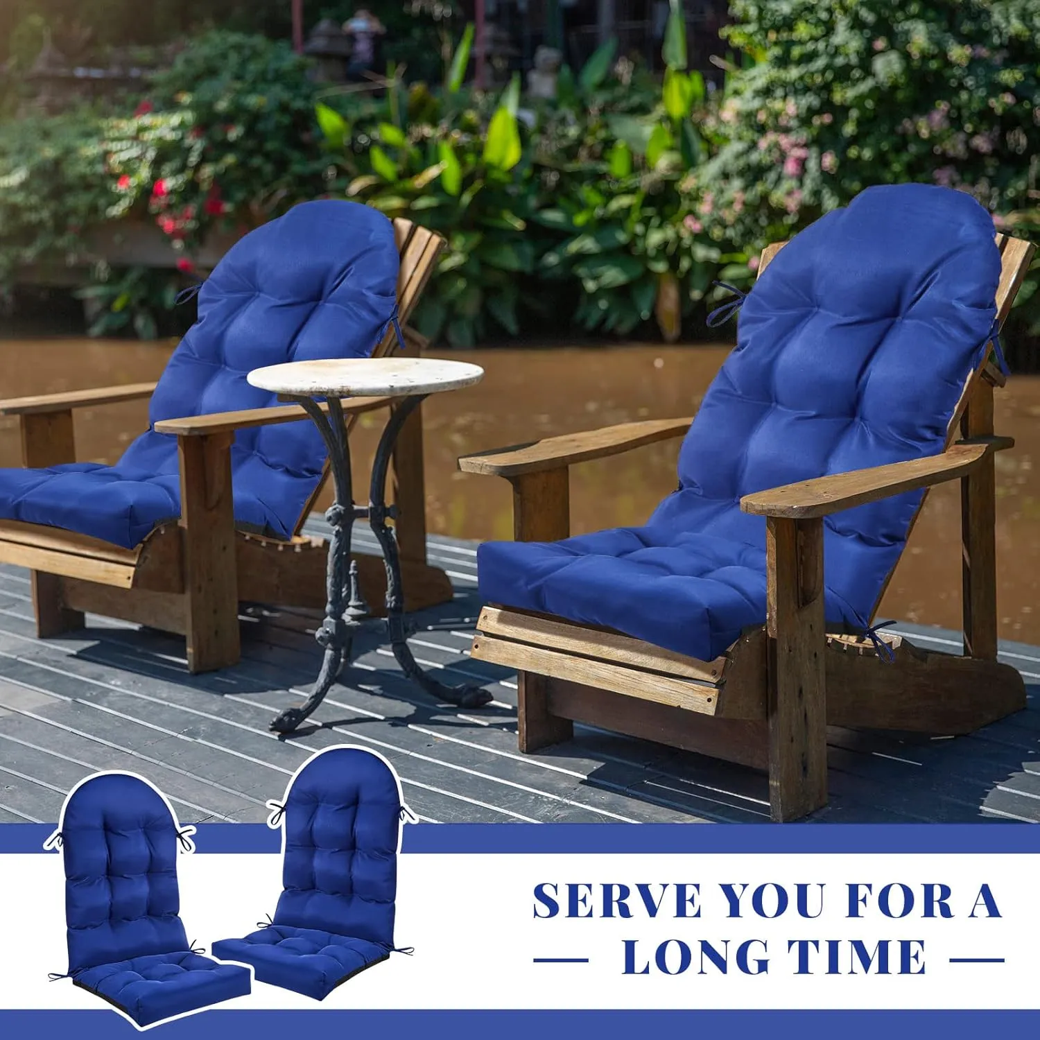 Geelin 4 Pcs Adirondack Chair Cushion High Back Patio Chair Cushion 44 x 19 x 4 Inch Tufted Weather Resistant Fade Resistant Seat Rocking Chair Cushion for Patio Rocking Chair Cushion Seat (Dark Blue)