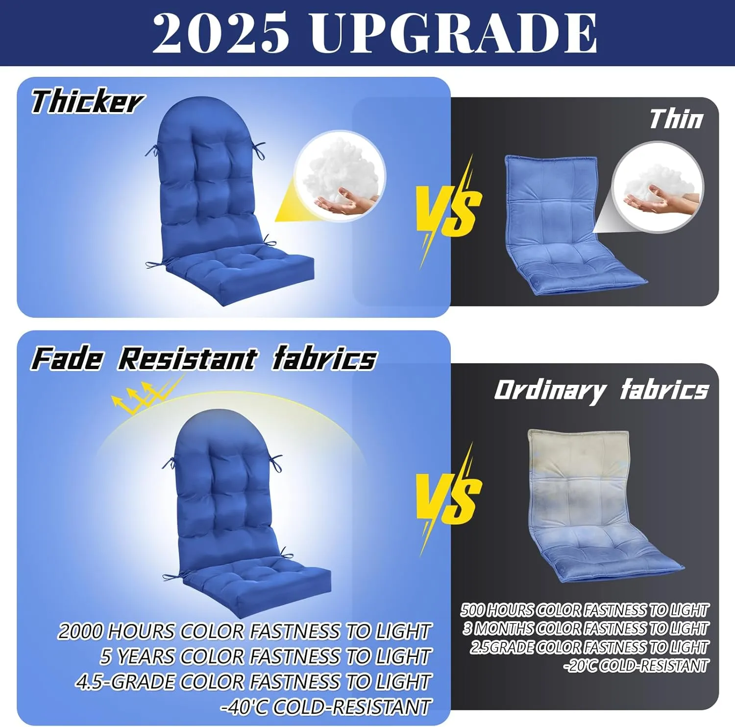 Geelin 4 Pcs Adirondack Chair Cushion High Back Patio Chair Cushion 44 x 19 x 4 Inch Tufted Weather Resistant Fade Resistant Seat Rocking Chair Cushion for Patio Rocking Chair Cushion Seat (Navy)