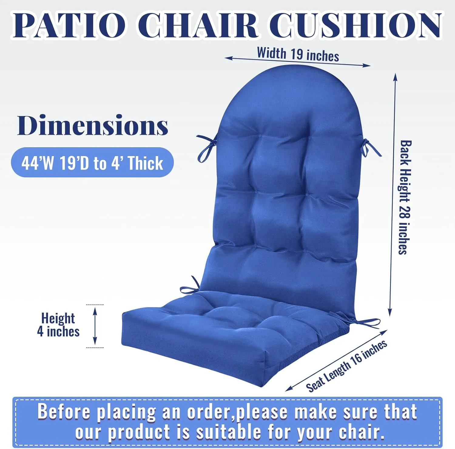 Geelin 4 Pcs Adirondack Chair Cushion High Back Patio Chair Cushion 44 x 19 x 4 Inch Tufted Weather Resistant Fade Resistant Seat Rocking Chair Cushion for Patio Rocking Chair Cushion Seat (Navy)
