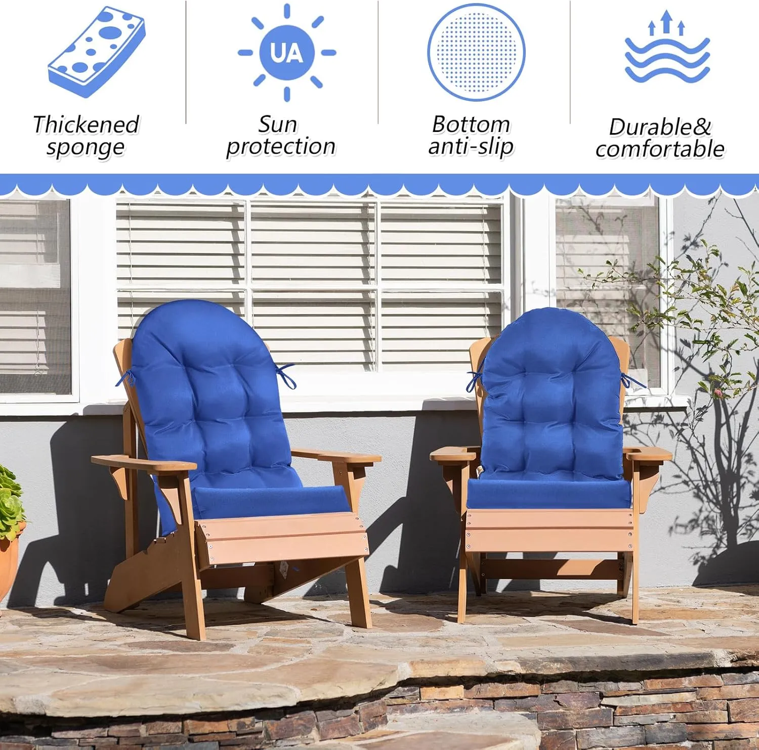 Geelin 4 Pcs Adirondack Chair Cushion High Back Patio Chair Cushion 44 x 19 x 4 Inch Tufted Weather Resistant Fade Resistant Seat Rocking Chair Cushion for Patio Rocking Chair Cushion Seat (Navy)