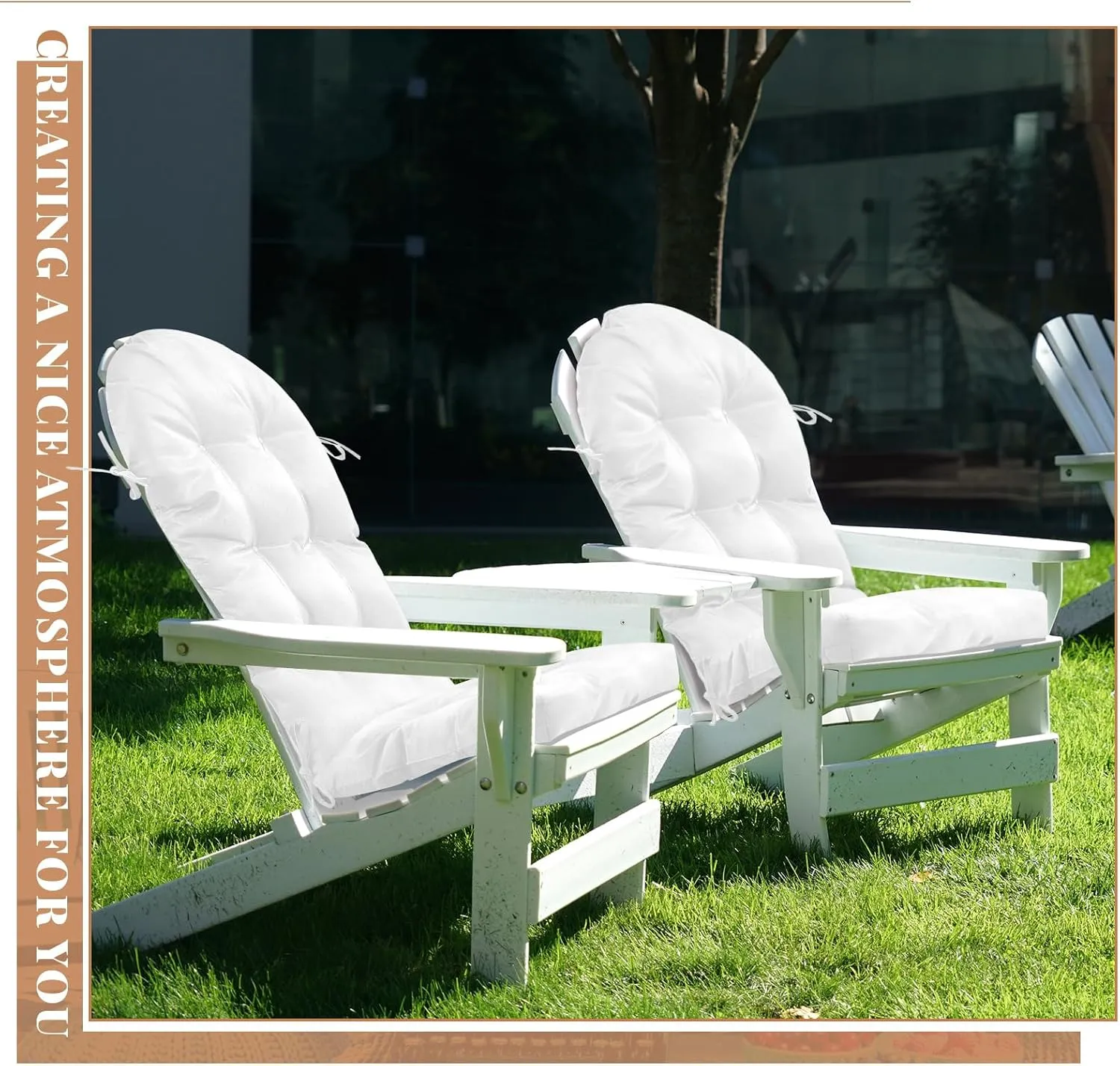 Geelin 6 Pcs Adirondack Chair Cushion High Back Patio Chair Cushion 44 x 19 x 4 Inch Tufted Weather Resistant Fade Resistant Seat Rocking Chair Cushion for Patio Rocking Chair Cushion Seat (White)