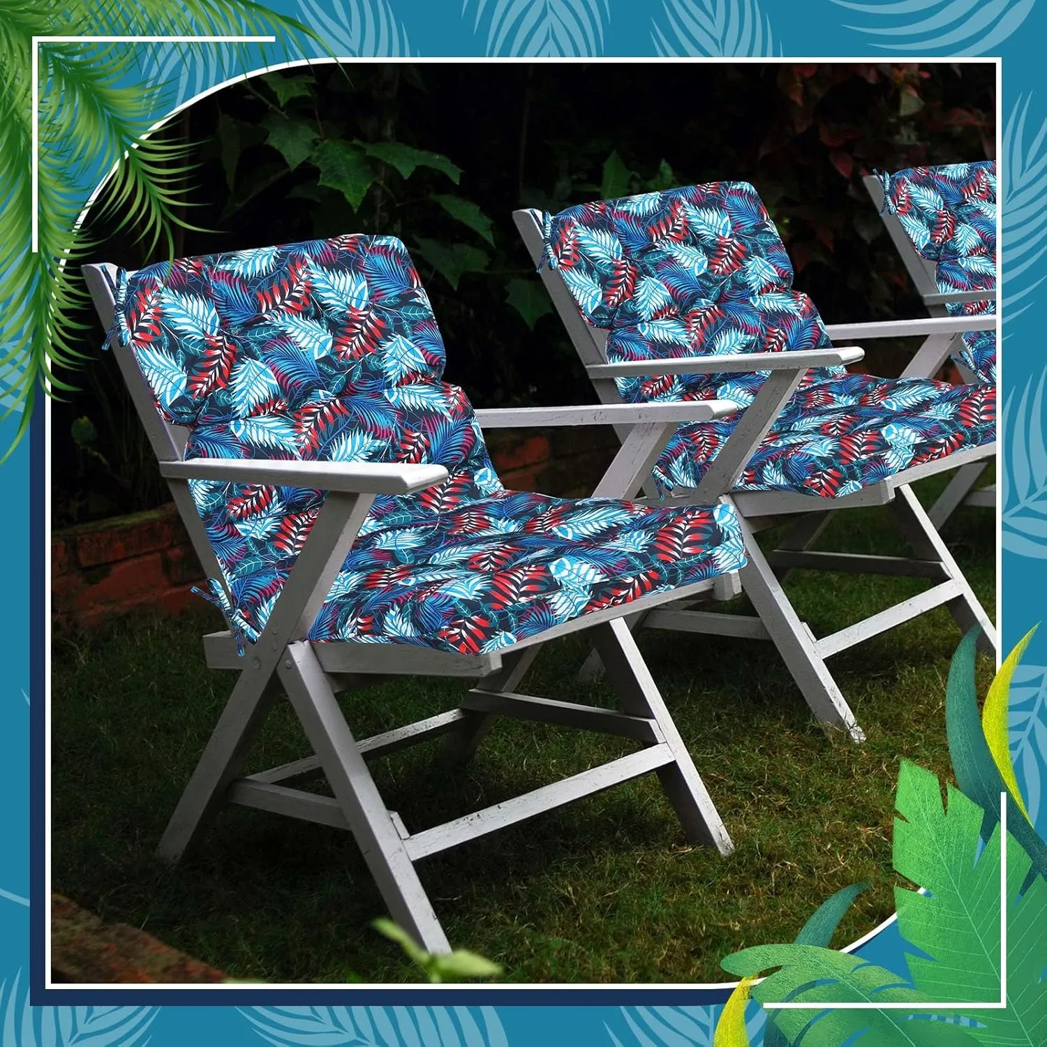 Geelin High Back Patio Chair Cushion Indoor Outdoor Seat Back Chair Cushions Tufted Patio Waterproof Rocking Pads Weather Replacement for Furniture(Blue Purple,4 Pcs)