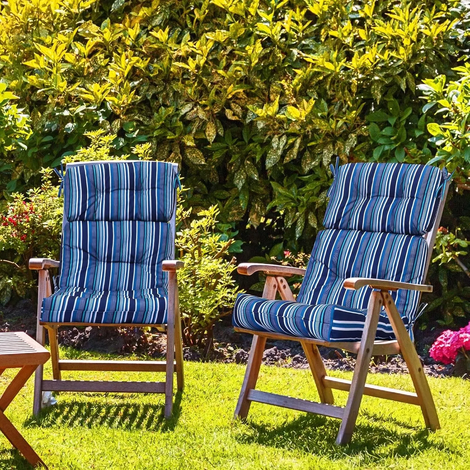 Geelin High Back Patio Chair Cushion Indoor Outdoor Seat Back Chair Cushions Tufted Patio Waterproof Rocking Pads Weather Replacement for Furniture(Blue White,2 Pcs)