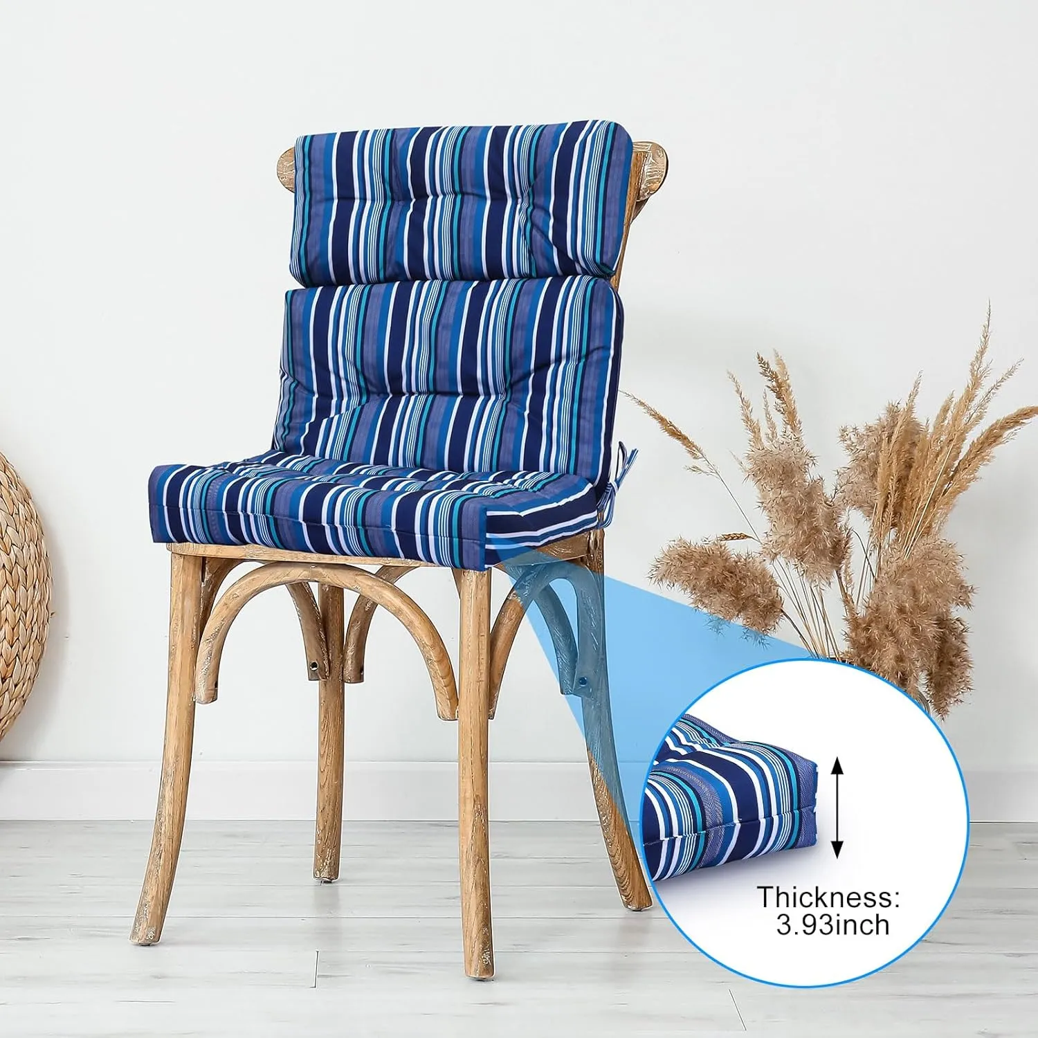 Geelin High Back Patio Chair Cushion Indoor Outdoor Seat Back Chair Cushions Tufted Patio Waterproof Rocking Pads Weather Replacement for Furniture(Blue White,2 Pcs)