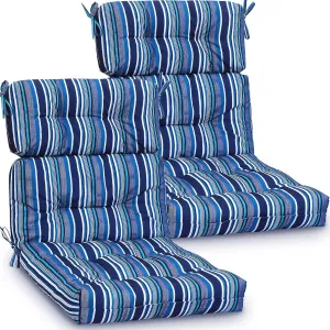 Geelin High Back Patio Chair Cushion Indoor Outdoor Seat Back Chair Cushions Tufted Patio Waterproof Rocking Pads Weather Replacement for Furniture(Blue White,2 Pcs)