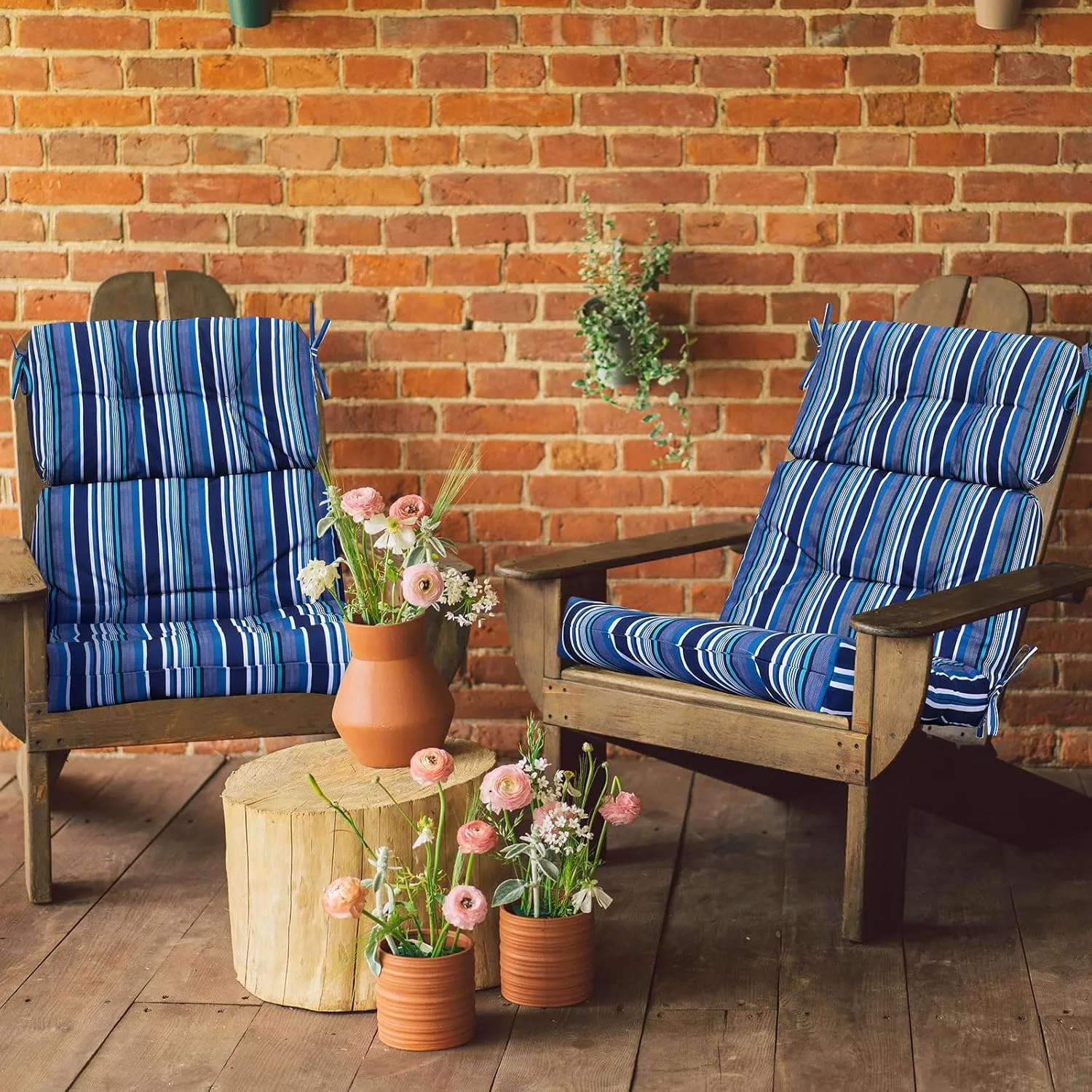 Geelin High Back Patio Chair Cushion Indoor Outdoor Seat Back Chair Cushions Tufted Patio Waterproof Rocking Pads Weather Replacement for Furniture(Blue White,2 Pcs)
