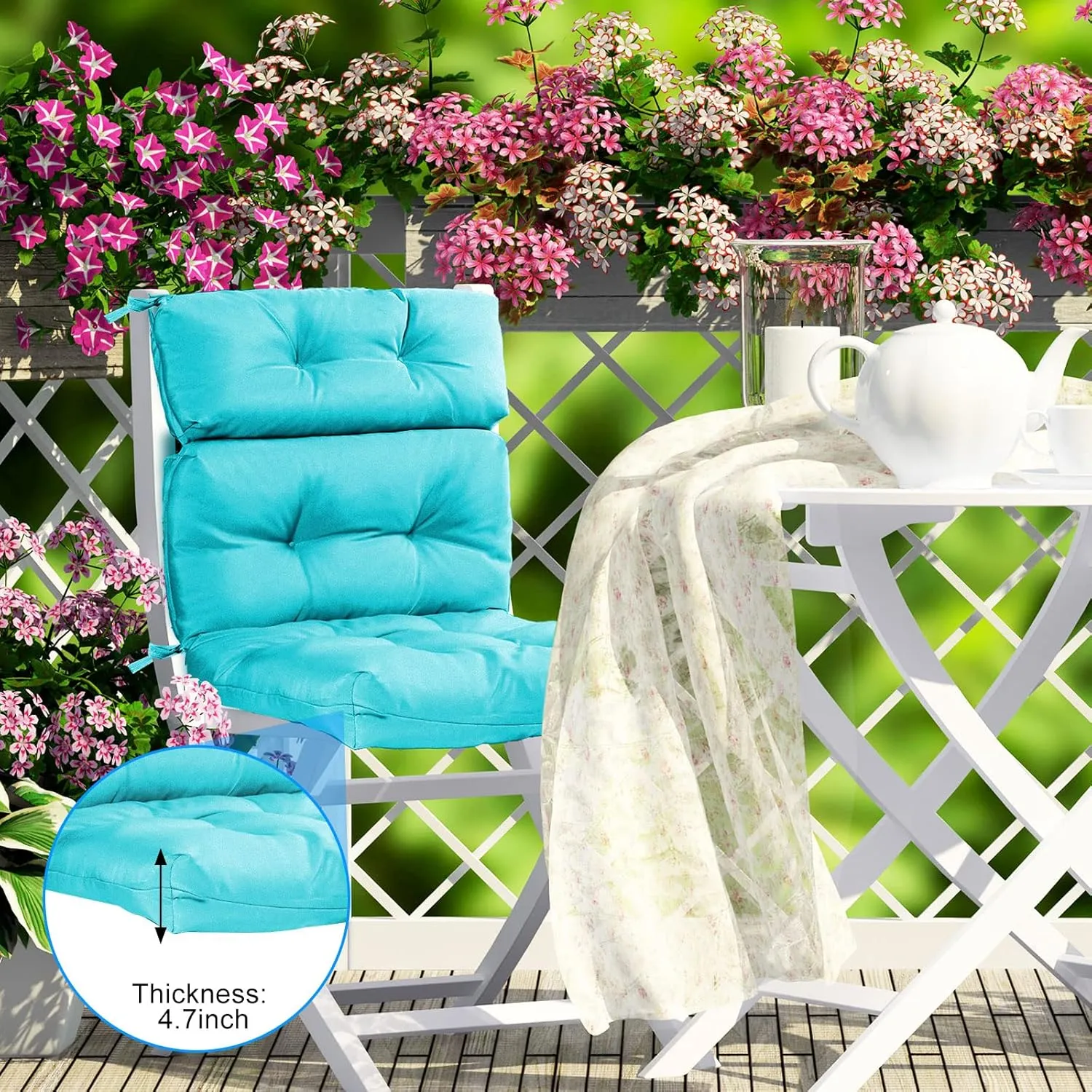 Geelin High Back Patio Chair Cushion Indoor Outdoor Seat Back Chair Cushions Tufted Patio Waterproof Rocking Pads Weather Replacement for Furniture(Blue,2 Pcs)