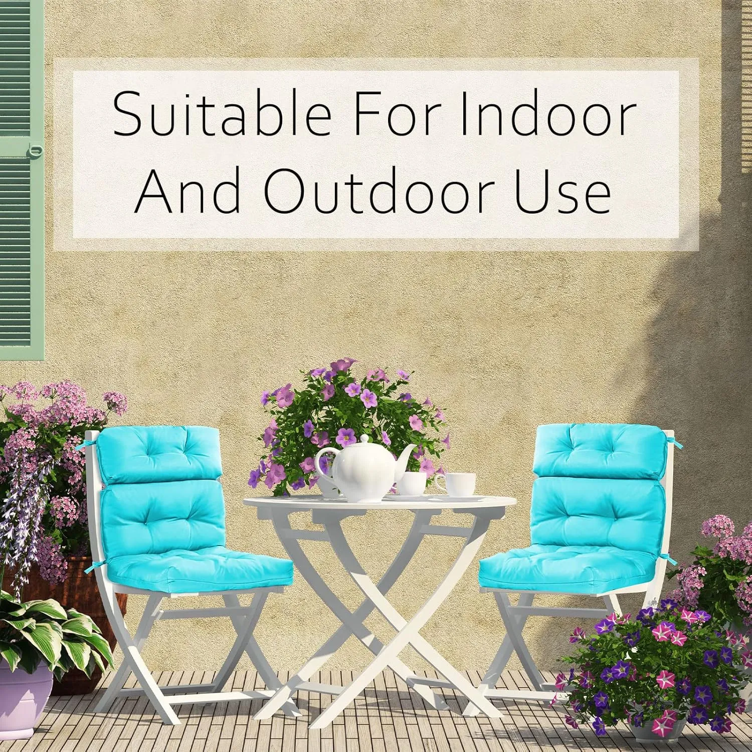 Geelin High Back Patio Chair Cushion Indoor Outdoor Seat Back Chair Cushions Tufted Patio Waterproof Rocking Pads Weather Replacement for Furniture(Blue,2 Pcs)