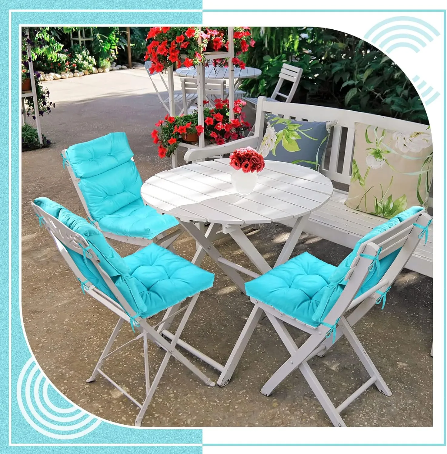 Geelin High Back Patio Chair Cushion Indoor Outdoor Seat Back Chair Cushions Tufted Patio Waterproof Rocking Pads Weather Replacement for Furniture(Blue,2 Pcs)