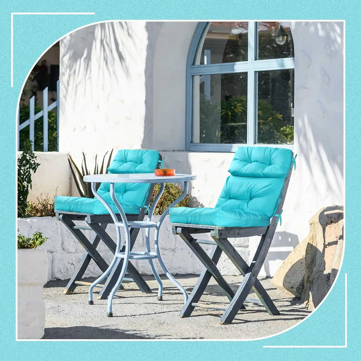 Geelin High Back Patio Chair Cushion Indoor Outdoor Seat Back Chair Cushions Tufted Patio Waterproof Rocking Pads Weather Replacement for Furniture(Blue,2 Pcs)