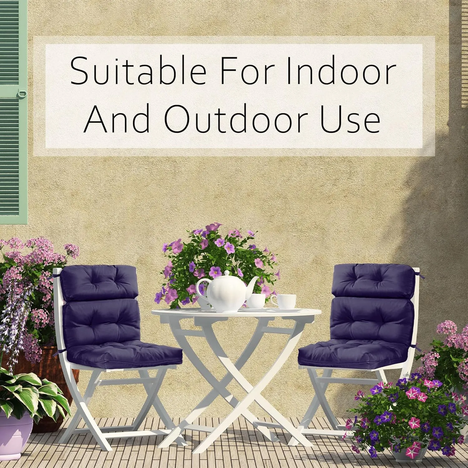 Geelin High Back Patio Chair Cushion Indoor Outdoor Seat Back Chair Cushions Tufted Patio Waterproof Rocking Pads Weather Replacement for Furniture(Dark Blue,2 Pcs)