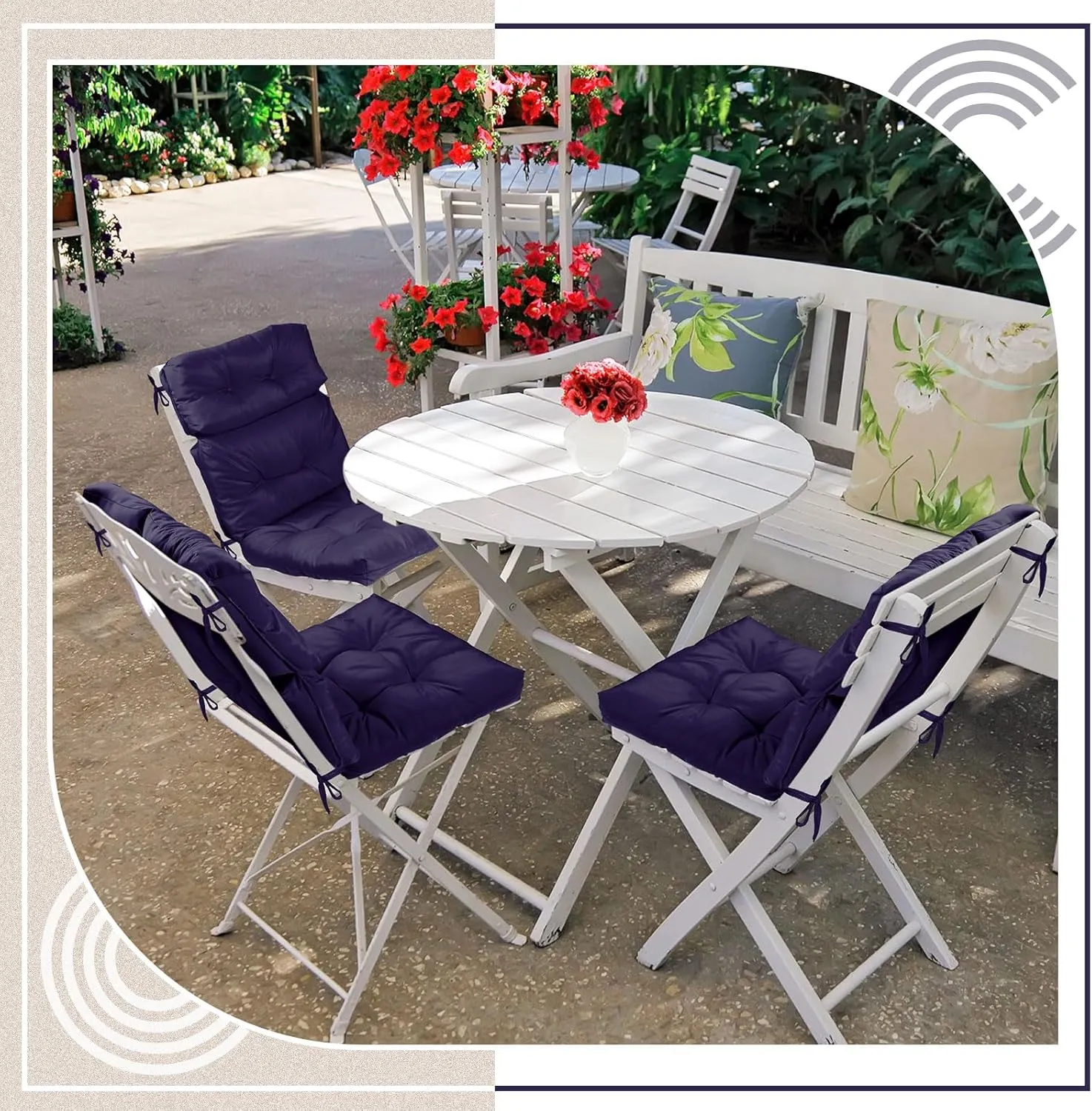 Geelin High Back Patio Chair Cushion Indoor Outdoor Seat Back Chair Cushions Tufted Patio Waterproof Rocking Pads Weather Replacement for Furniture(Dark Blue,2 Pcs)