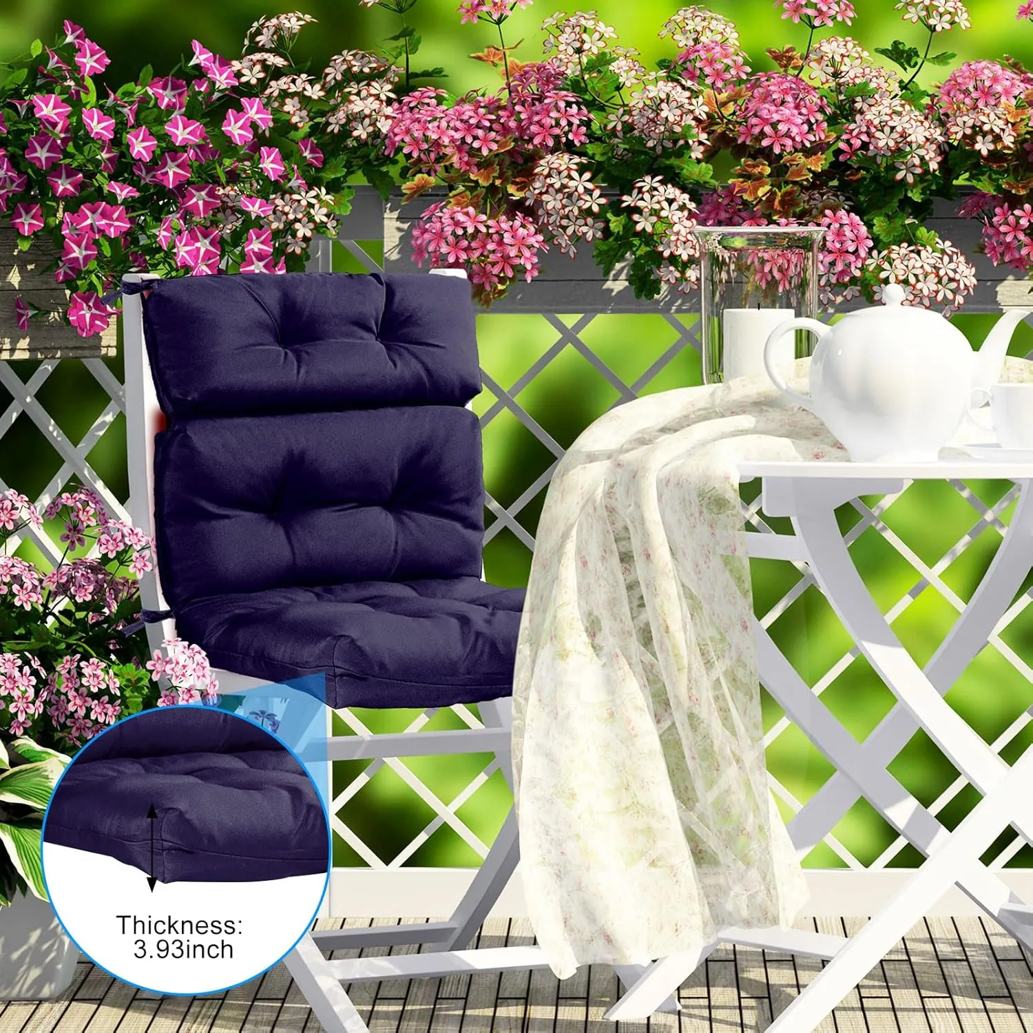 Geelin High Back Patio Chair Cushion Indoor Outdoor Seat Back Chair Cushions Tufted Patio Waterproof Rocking Pads Weather Replacement for Furniture(Dark Blue,2 Pcs)
