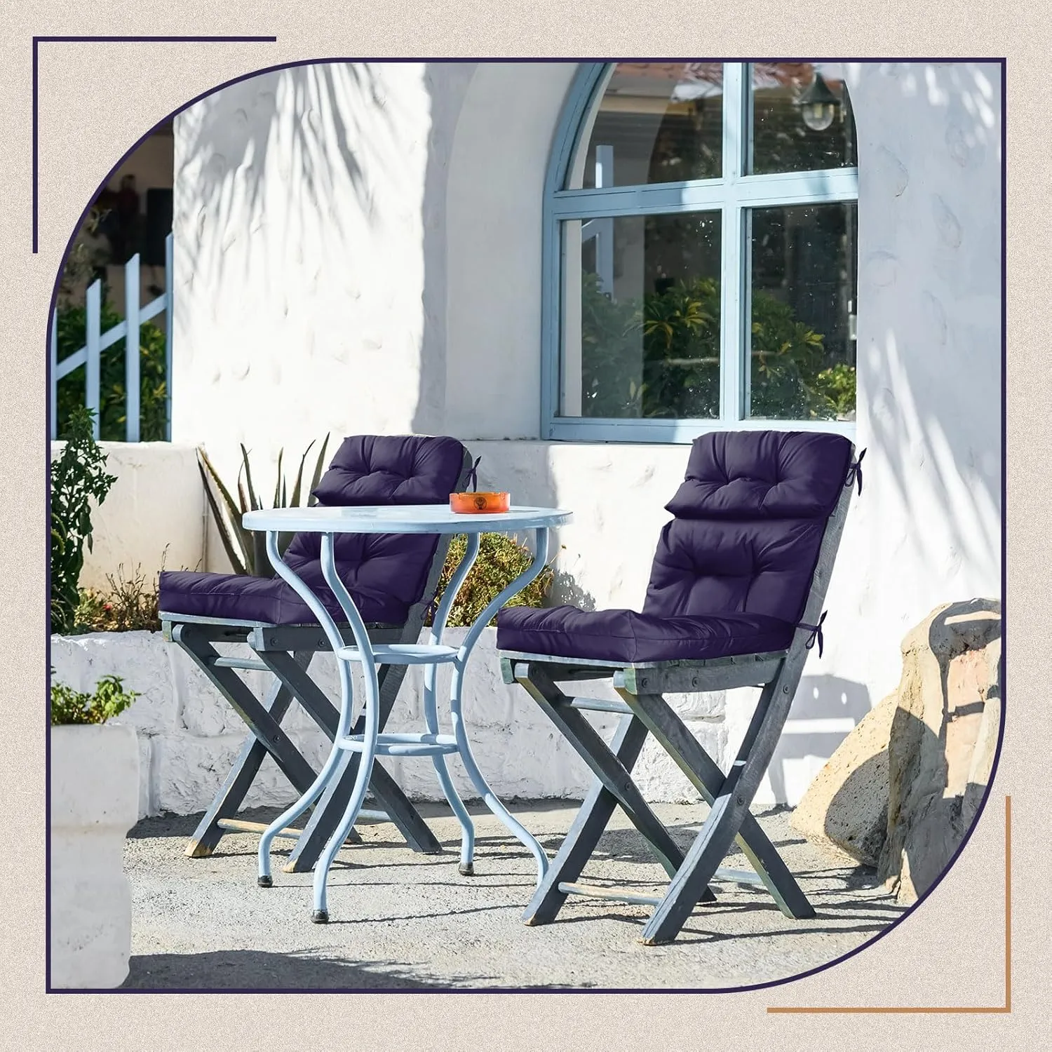 Geelin High Back Patio Chair Cushion Indoor Outdoor Seat Back Chair Cushions Tufted Patio Waterproof Rocking Pads Weather Replacement for Furniture(Dark Blue,2 Pcs)