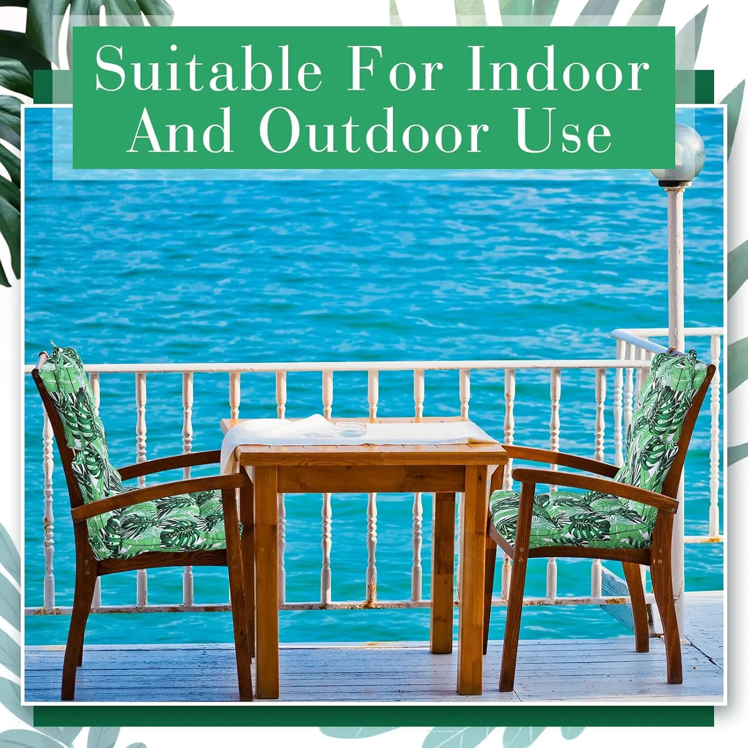 Geelin High Back Patio Chair Cushion Indoor Outdoor Seat Back Chair Cushions Tufted Patio Waterproof Rocking Pads Weather Replacement for Furniture(Green,4 Pcs)