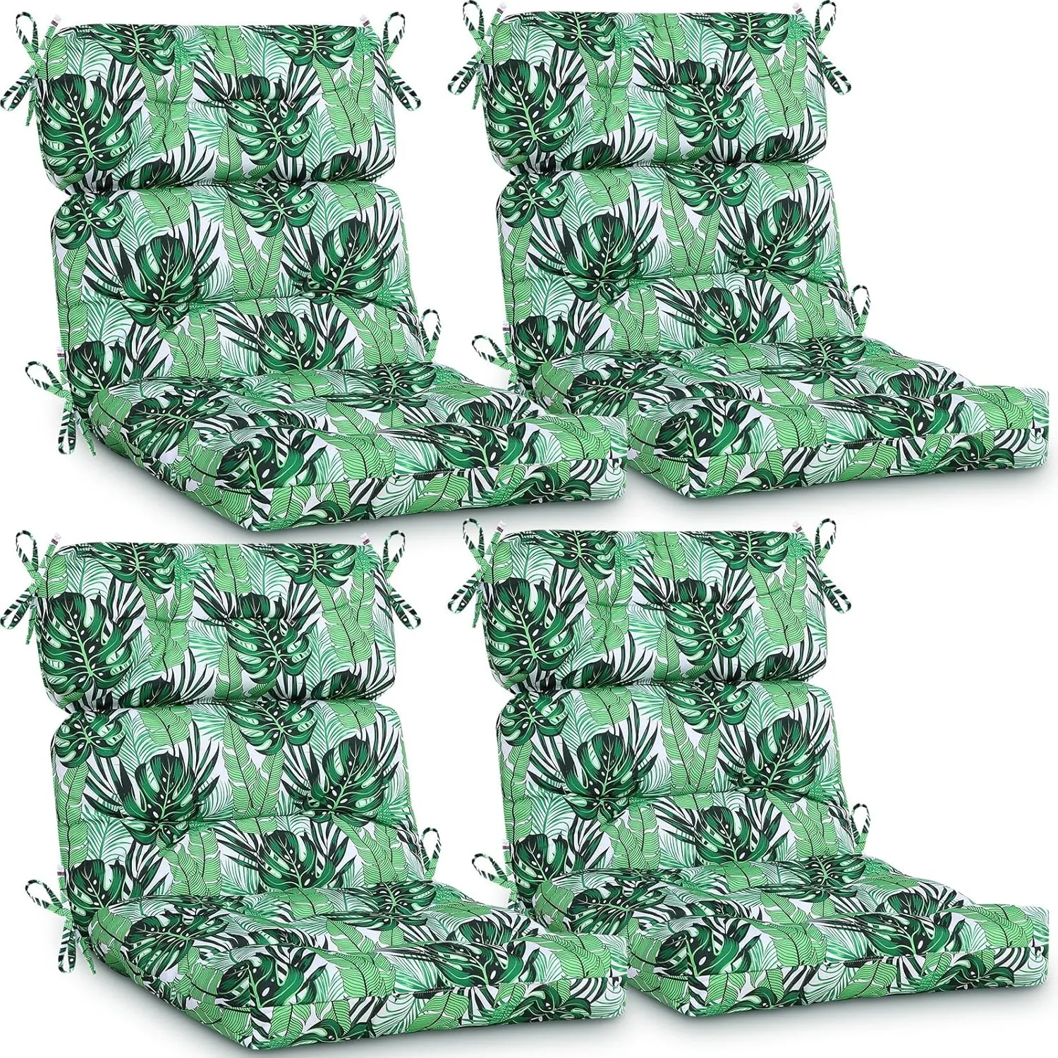 Geelin High Back Patio Chair Cushion Indoor Outdoor Seat Back Chair Cushions Tufted Patio Waterproof Rocking Pads Weather Replacement for Furniture(Green,4 Pcs)
