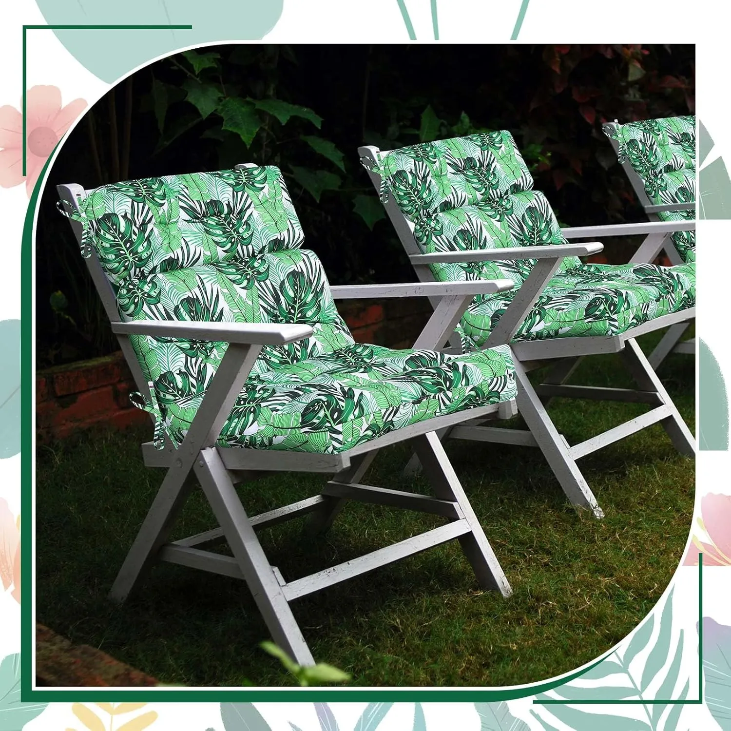 Geelin High Back Patio Chair Cushion Indoor Outdoor Seat Back Chair Cushions Tufted Patio Waterproof Rocking Pads Weather Replacement for Furniture(Green,4 Pcs)