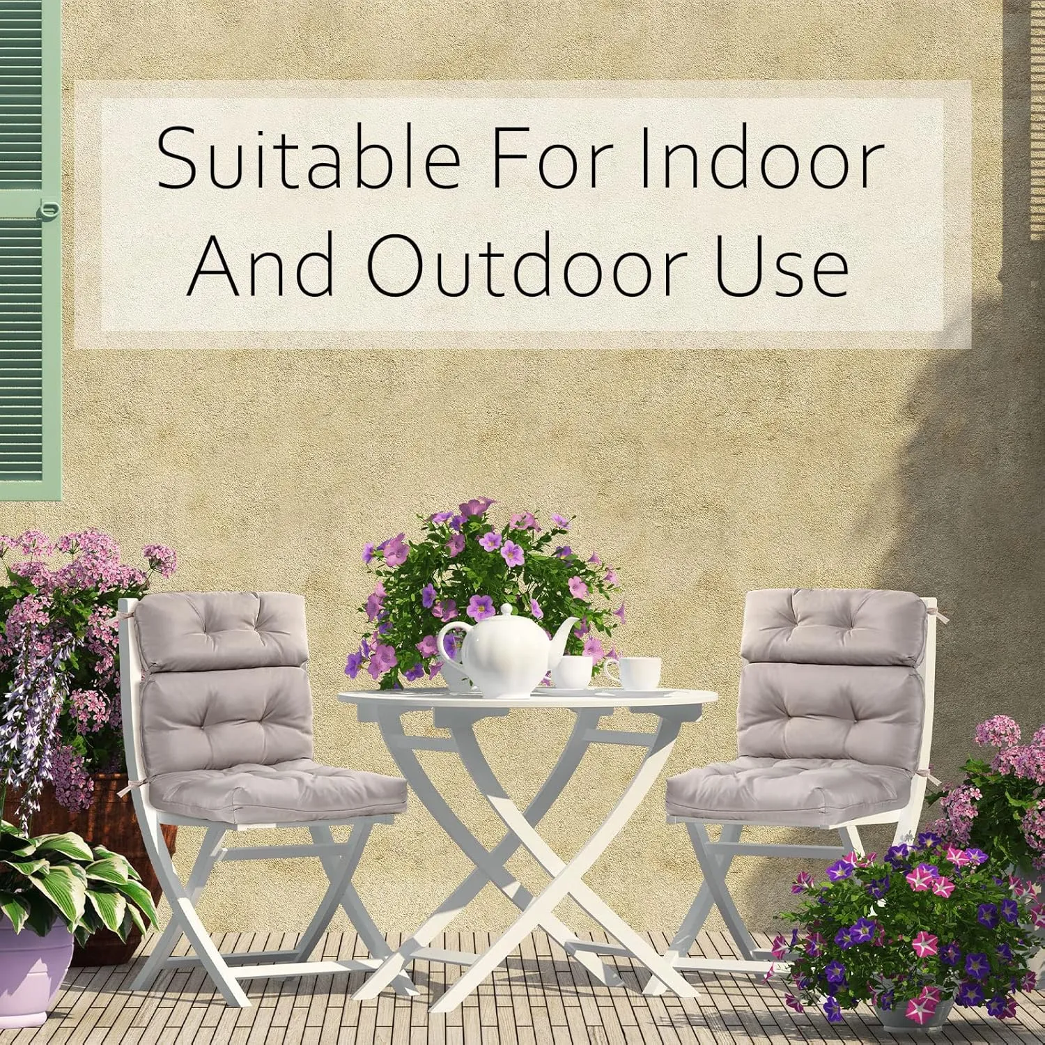 Geelin High Back Patio Chair Cushion Indoor Outdoor Seat Back Chair Cushions Tufted Patio Waterproof Rocking Pads Weather Replacement for Furniture(Khaki,2 Pcs)