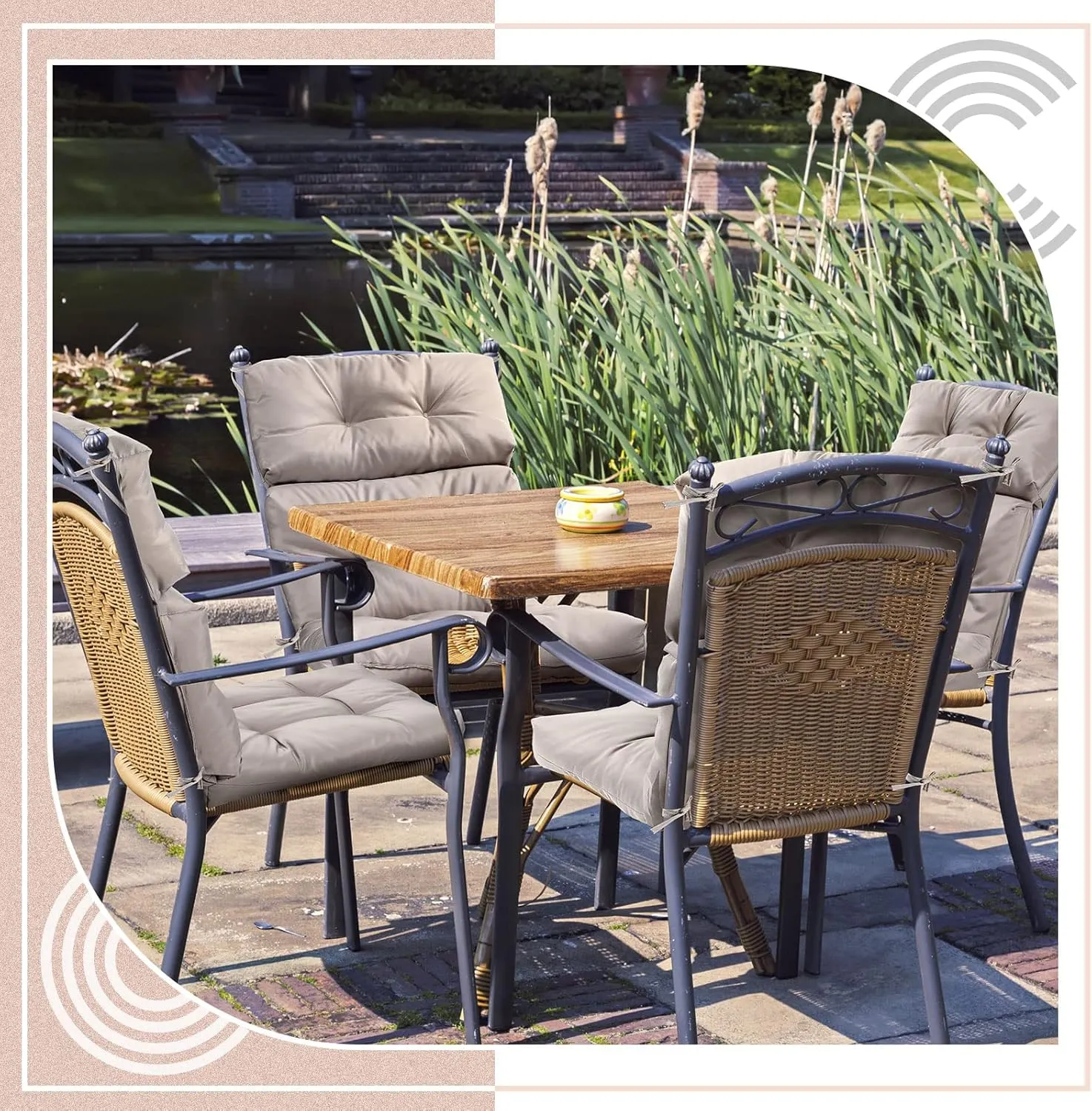 Geelin High Back Patio Chair Cushion Indoor Outdoor Seat Back Chair Cushions Tufted Patio Waterproof Rocking Pads Weather Replacement for Furniture(Khaki,2 Pcs)