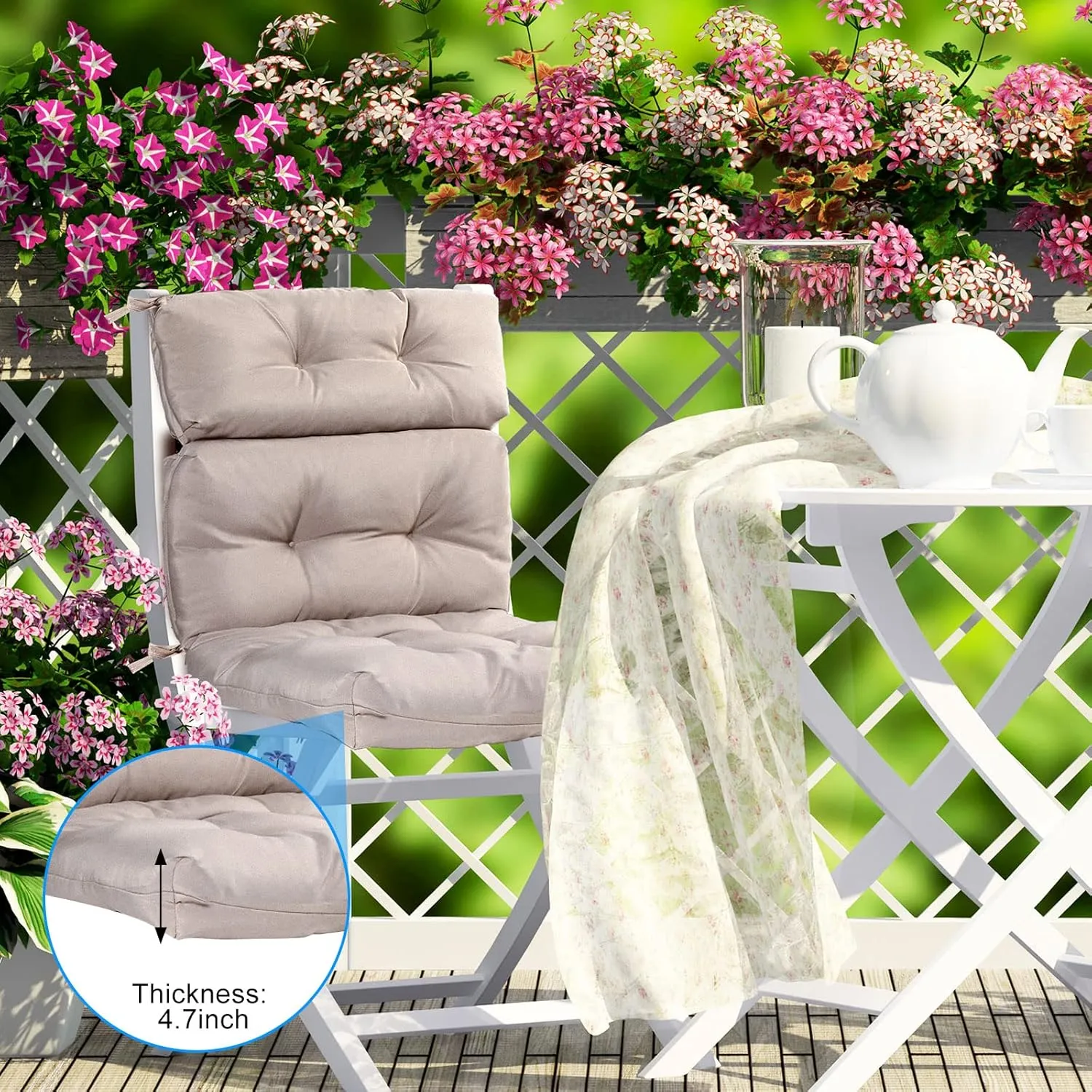 Geelin High Back Patio Chair Cushion Indoor Outdoor Seat Back Chair Cushions Tufted Patio Waterproof Rocking Pads Weather Replacement for Furniture(Khaki,2 Pcs)