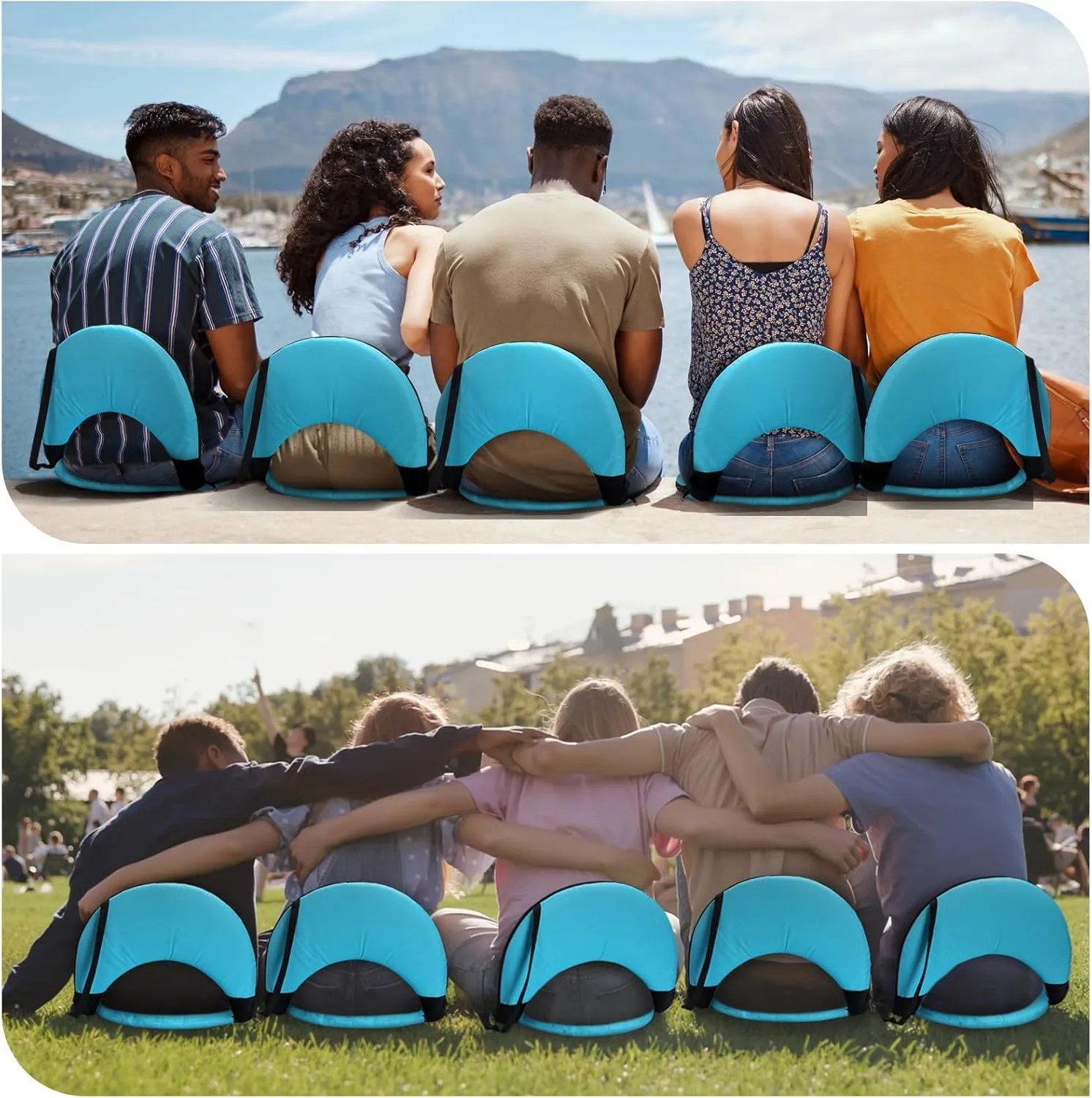 Geetery Folding Stadium Seats for Bleachers with Back Support and Cushion Wide Padded Stadium Chair Foldable Floor Chair for Sport Event Camping Beach, 6 Adjustable Reclining Position