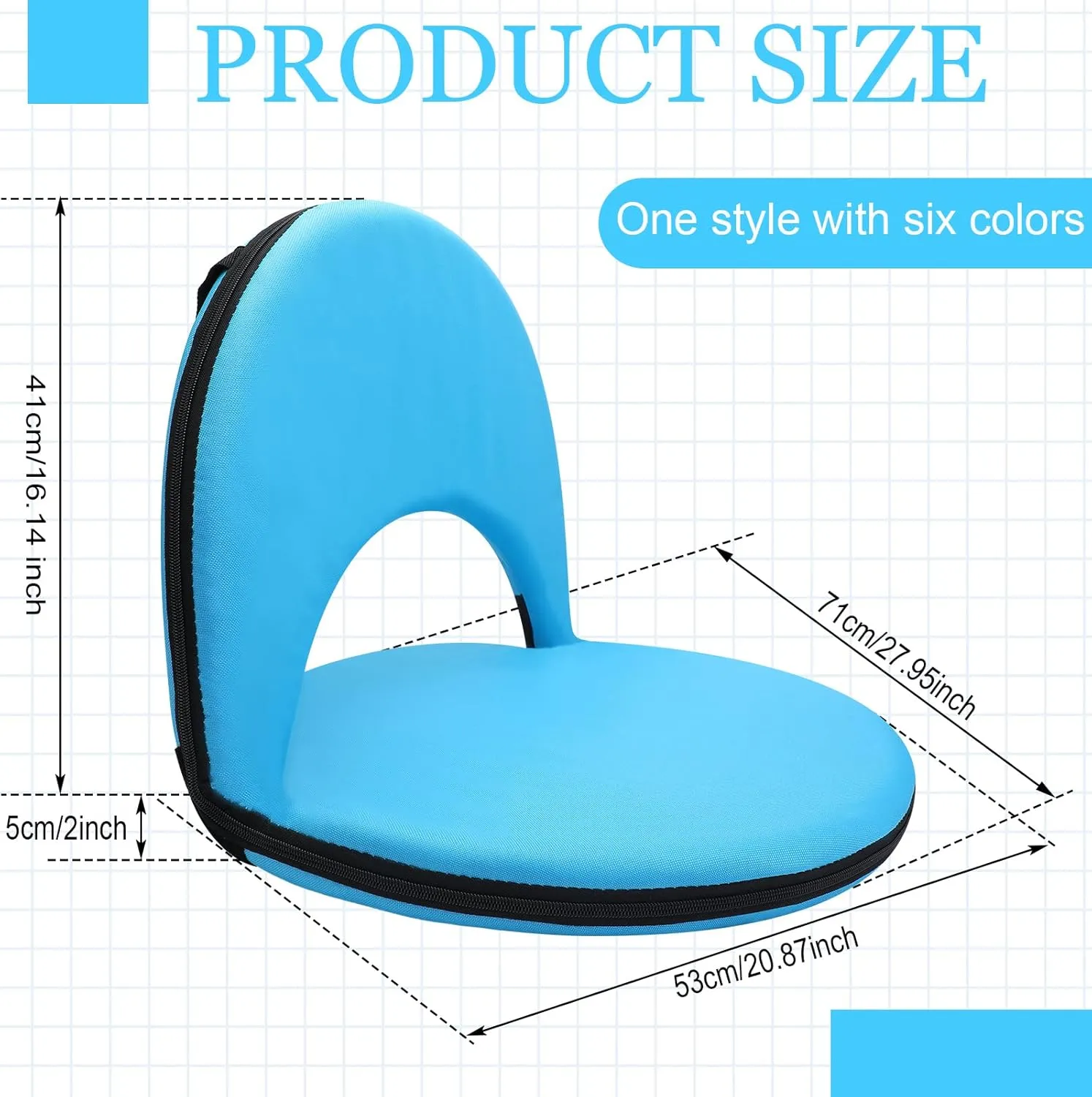 Geetery Folding Stadium Seats for Bleachers with Back Support and Cushion Wide Padded Stadium Chair Foldable Floor Chair for Sport Event Camping Beach, 6 Adjustable Reclining Position