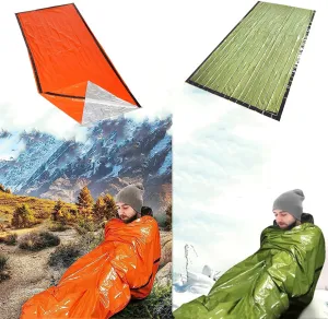 Generic Survival Gear 2 Pieces, Polyester Film Emergency Sleeping Bag with 1 Compass and 1 Black Whistle for Earthquakes Hurricane,Camping,Hunting