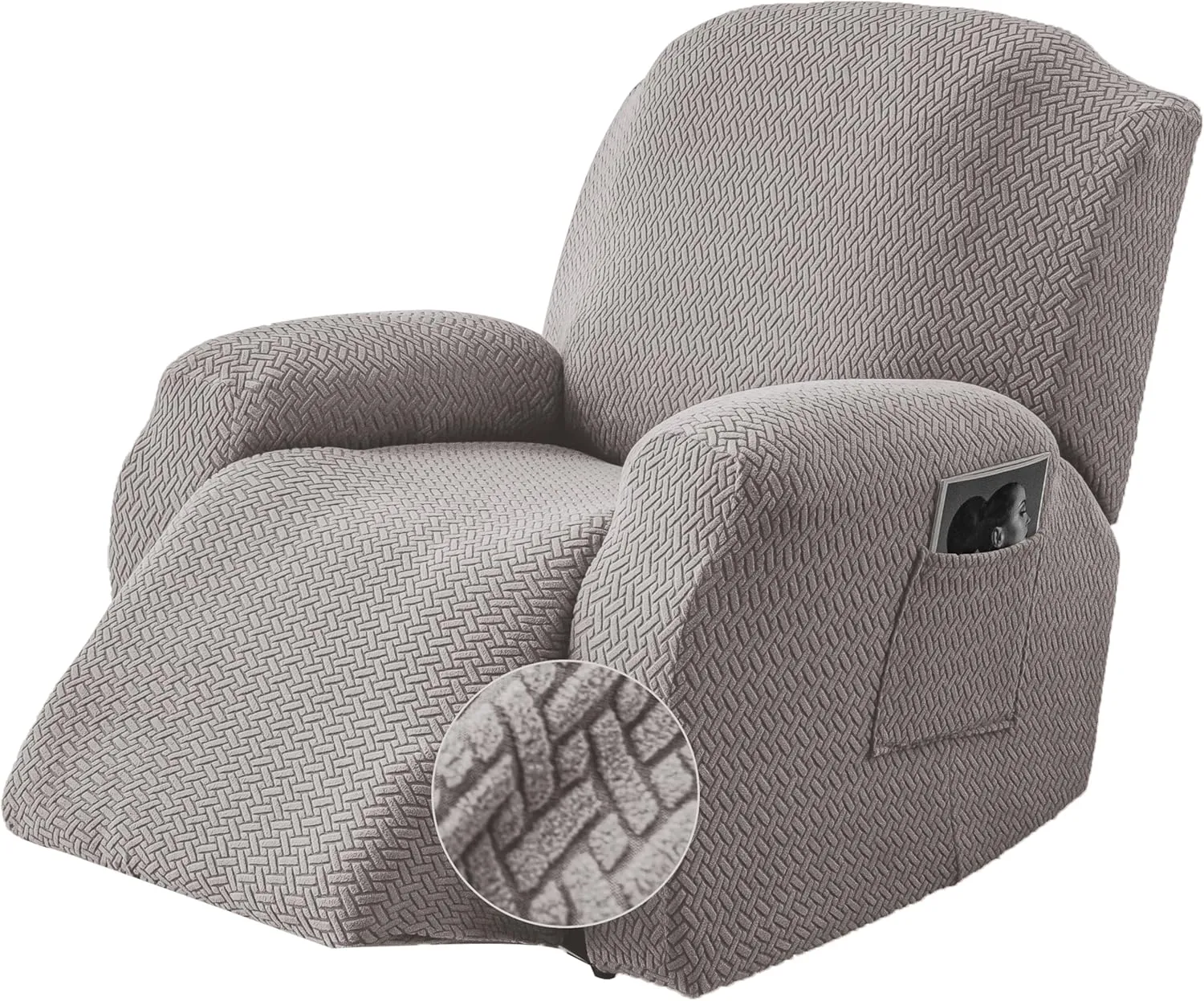 Genina Recliner Chair Covers, Stretch Reclining Chair Cover, Recliner Sofa Slipcovers Stripe Jacquard Lazy Couch Covers Furniture Protector Covers for Pet Kid (Light Grey, 1 Seat)