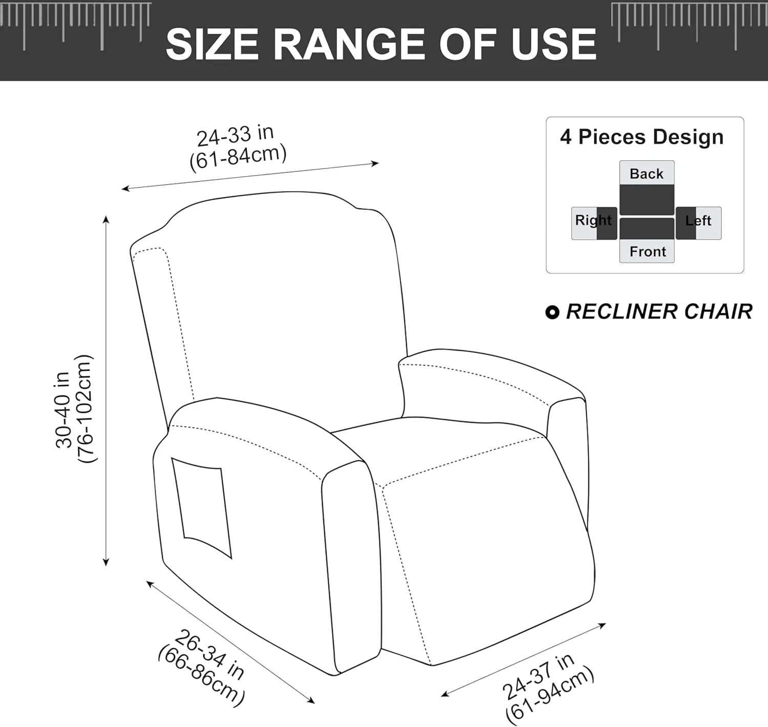 Genina Recliner Chair Covers, Stretch Reclining Chair Cover, Recliner Sofa Slipcovers Stripe Jacquard Lazy Couch Covers Furniture Protector Covers for Pet Kid (Light Grey, 1 Seat)