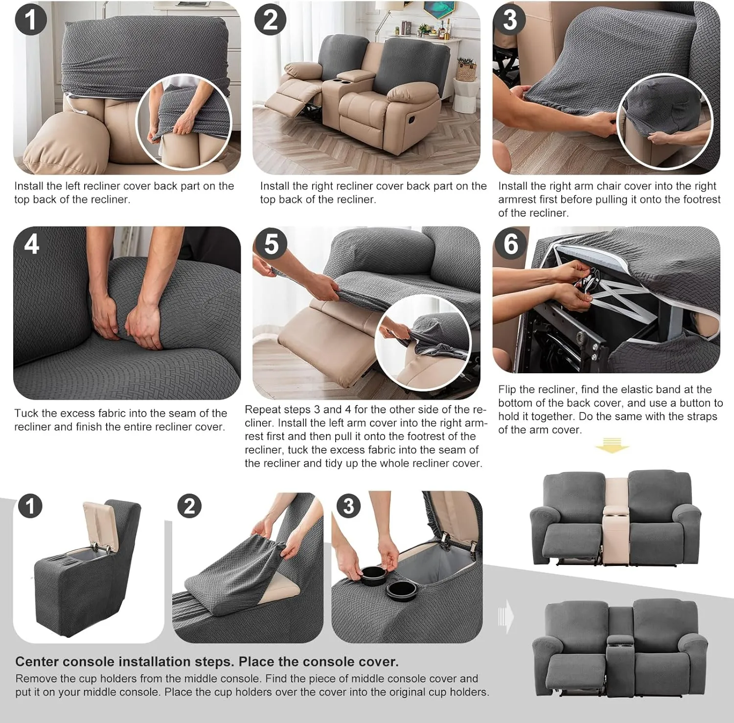 Genina Recliner Loveseat Cover Stretch Couch Covers Sofa slipcover for 2 Seat Reclining Couch Thick Jacquard Furniture Protector (Light Grey)