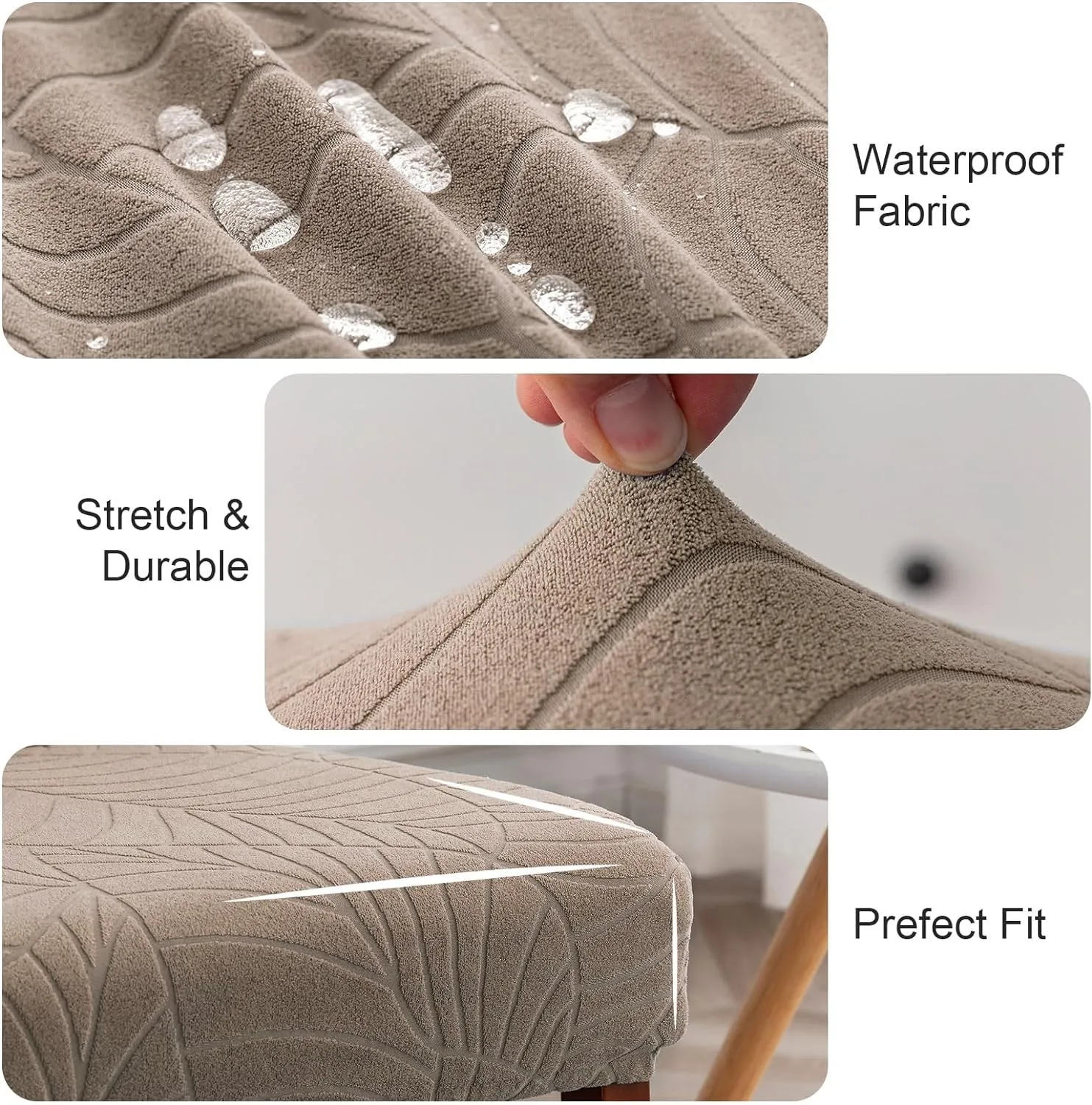 Genina Waterproof Chair Covers for Dining Room, Stretch Jacquard Dining Chair Slipcovers Removable Washable Chair Protector for Kitchen, Hotel, Restaurant (Leaves-Taupe, 6 PCS)