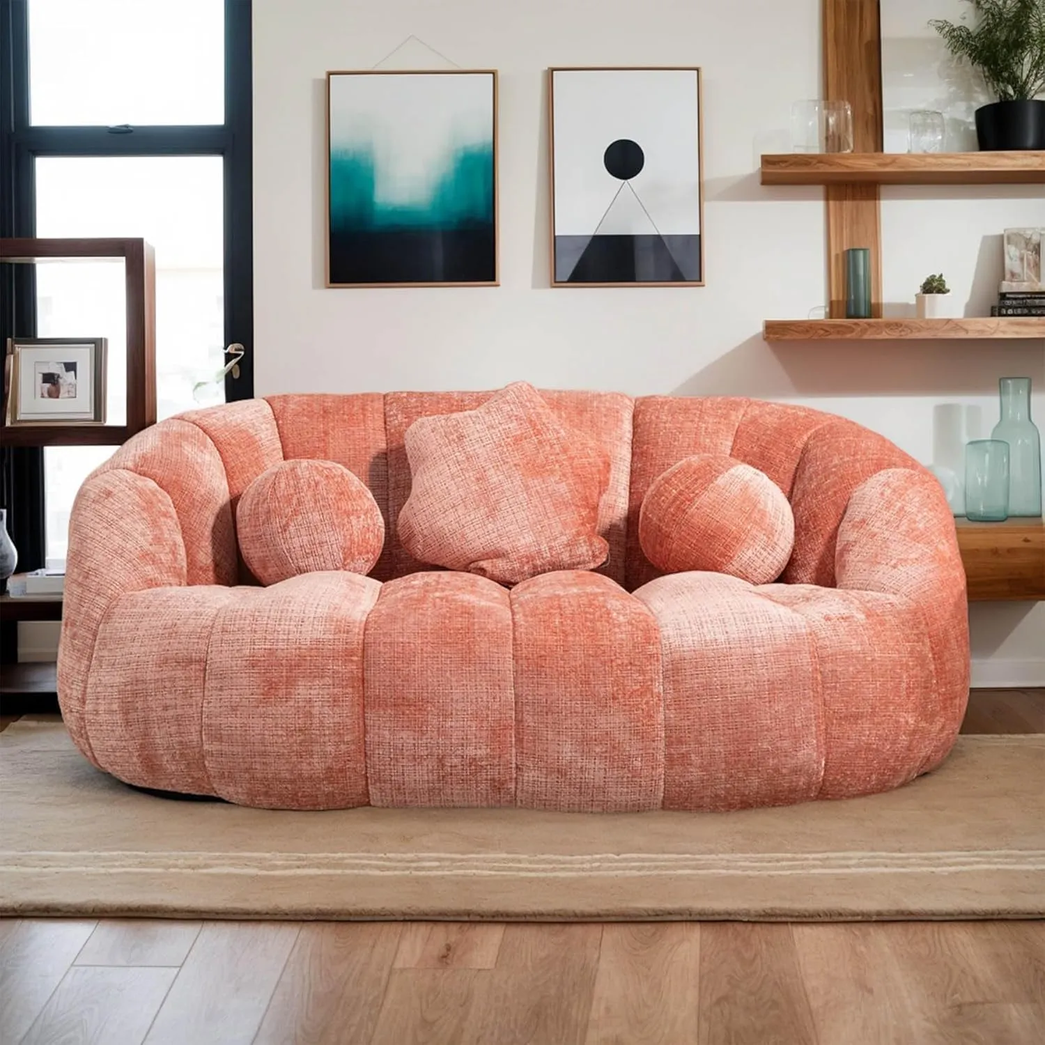 Giant Bean Bag Chair Couch for Adults, Beanbag Lounger with 3 Pillows, Large Lounger High Back Lazy Loveseat Chair, for Bedroom, Living Room, Game Room (Pink)