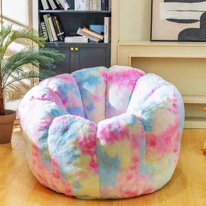 Giant Bean Bag Chair, Faux Fur Adult Chair with Petal Armrest Oversize Bean Bag Sofa for Bedroom, Living Room, Dorm, Game - Rainbow, X-Large, High Support