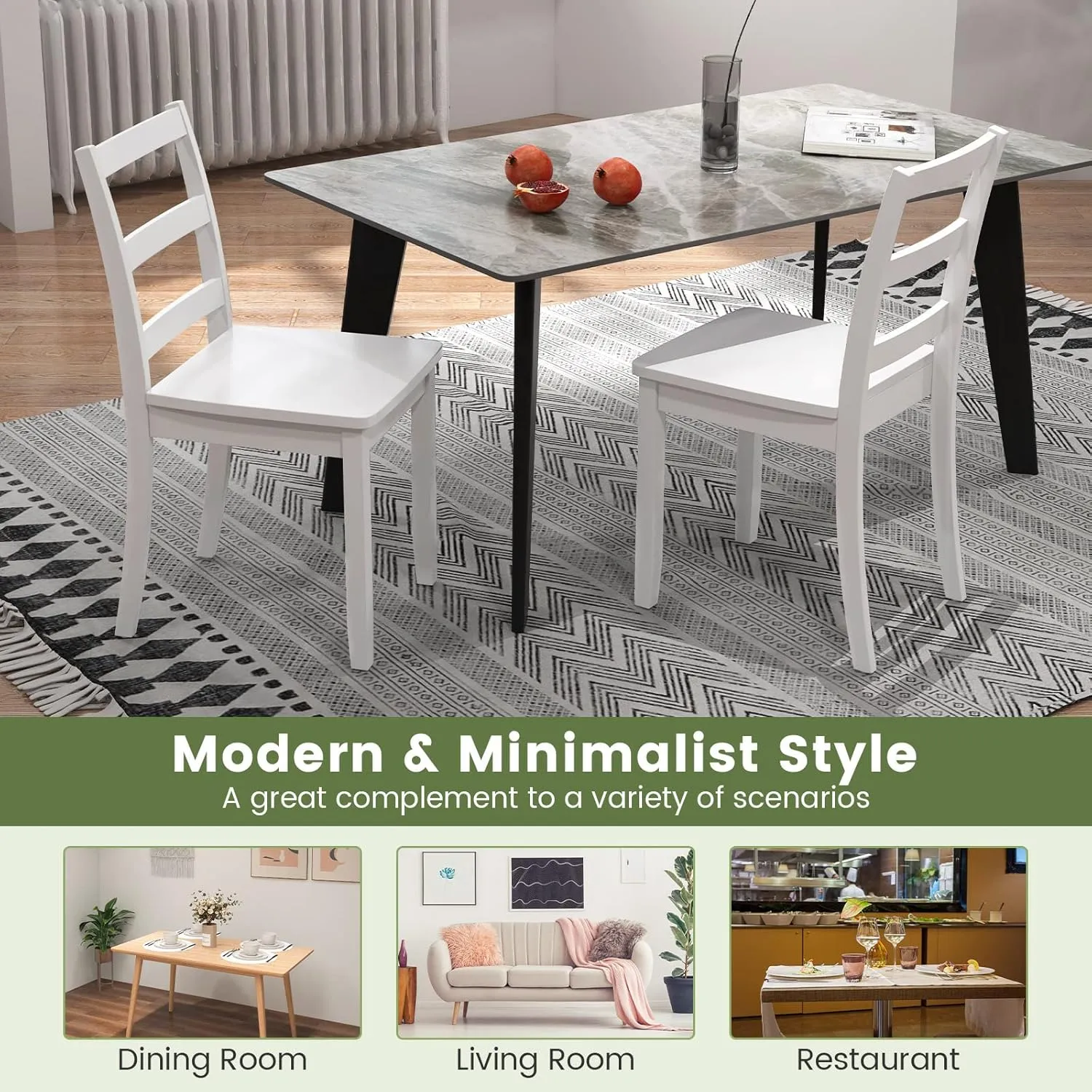 Giantex Wood Dining Chairs Set of 4 White - Wooden Armless Kitchen Chairs with Solid Rubber Wood Legs, Non-Slip Foot Pads, Max Load 400 Lbs, Farmhouse Style High Ladder Back Dining Room Chairs