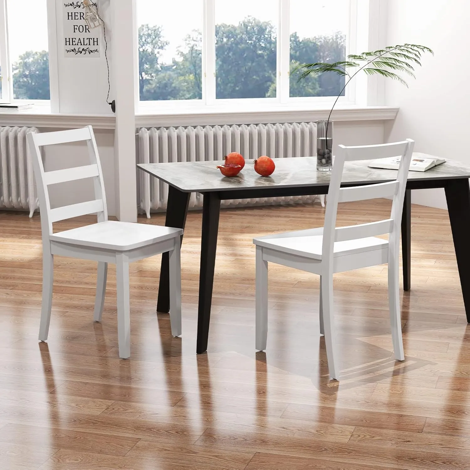 Giantex Wood Dining Chairs Set of 4 White - Wooden Armless Kitchen Chairs with Solid Rubber Wood Legs, Non-Slip Foot Pads, Max Load 400 Lbs, Farmhouse Style High Ladder Back Dining Room Chairs