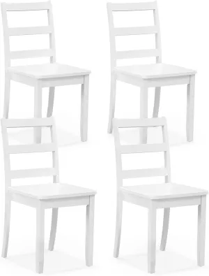 Giantex Wood Dining Chairs Set of 4 White - Wooden Armless Kitchen Chairs with Solid Rubber Wood Legs, Non-Slip Foot Pads, Max Load 400 Lbs, Farmhouse Style High Ladder Back Dining Room Chairs